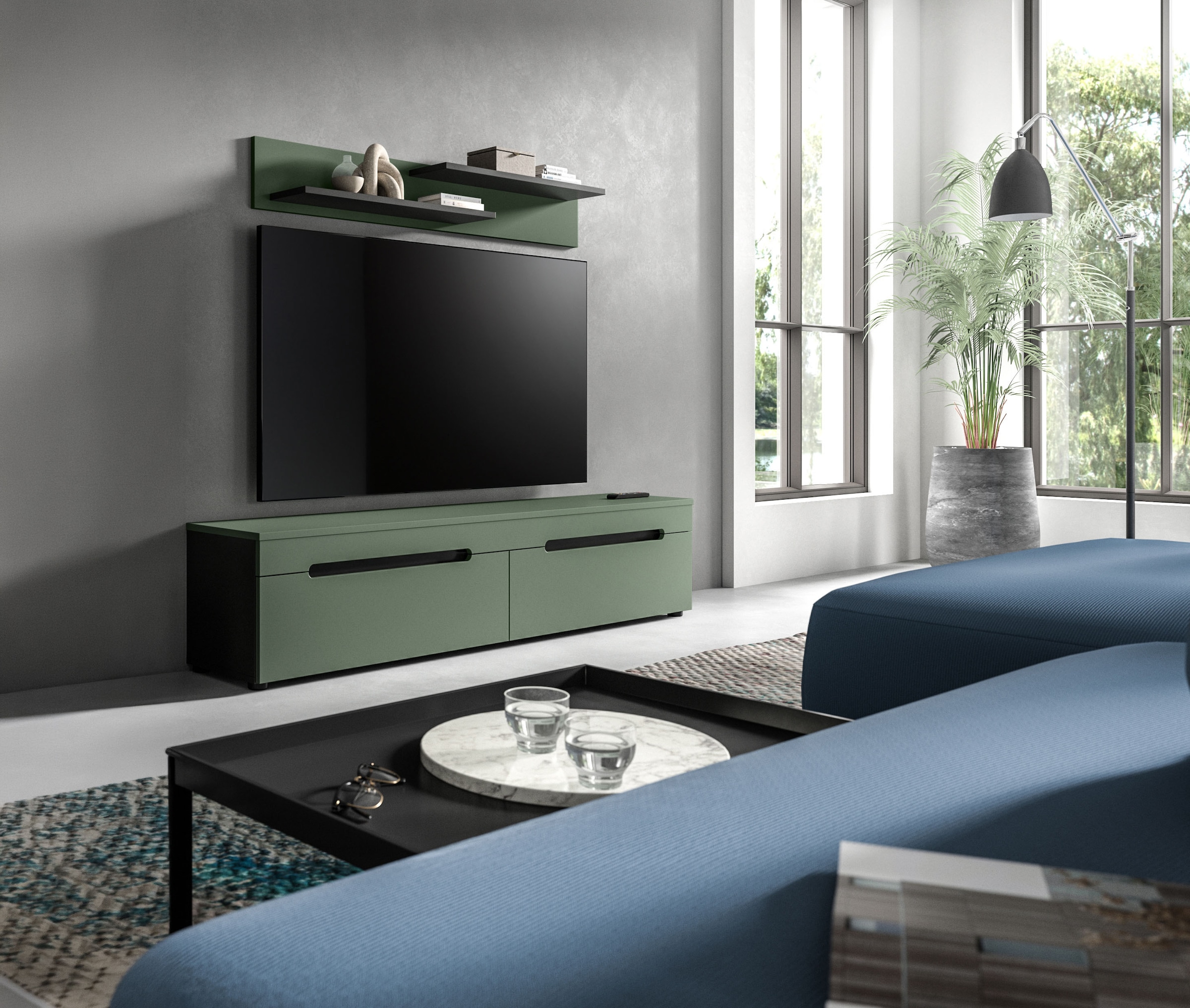 Home affaire Wohnwand »REHAT, TOPSELLER!, 2-teilig, wahlweise stehend und hängend montierbar« Set bestehend aus: Wandboard (13x19x8 cm) und Lowboard (170x38x33 cm), 2 Stk. tlg.