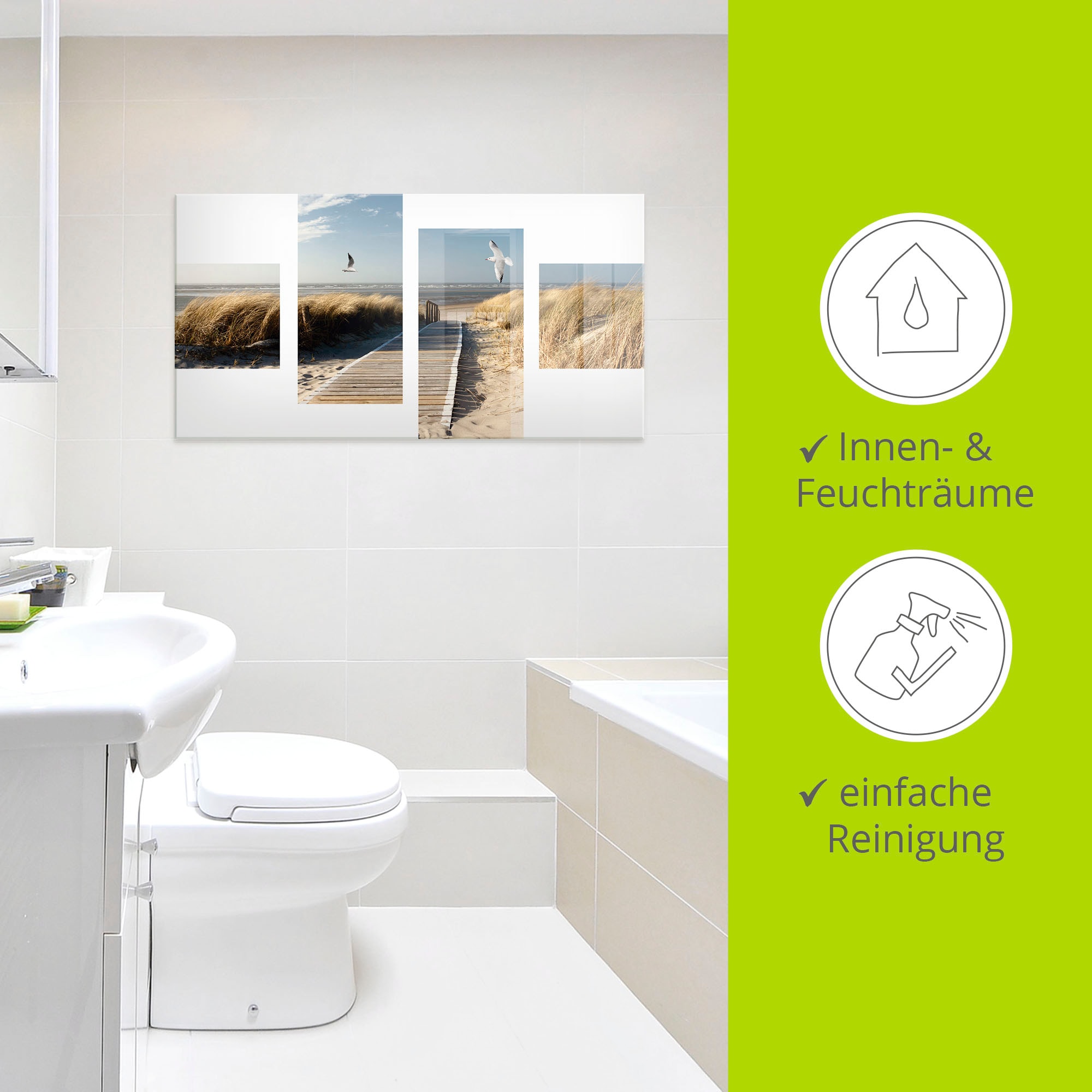 Artland Tableau en verre »Nordseestrand auf Langeoog mit Möwen« 1 cuis tlg. in verschiedenen Grössen