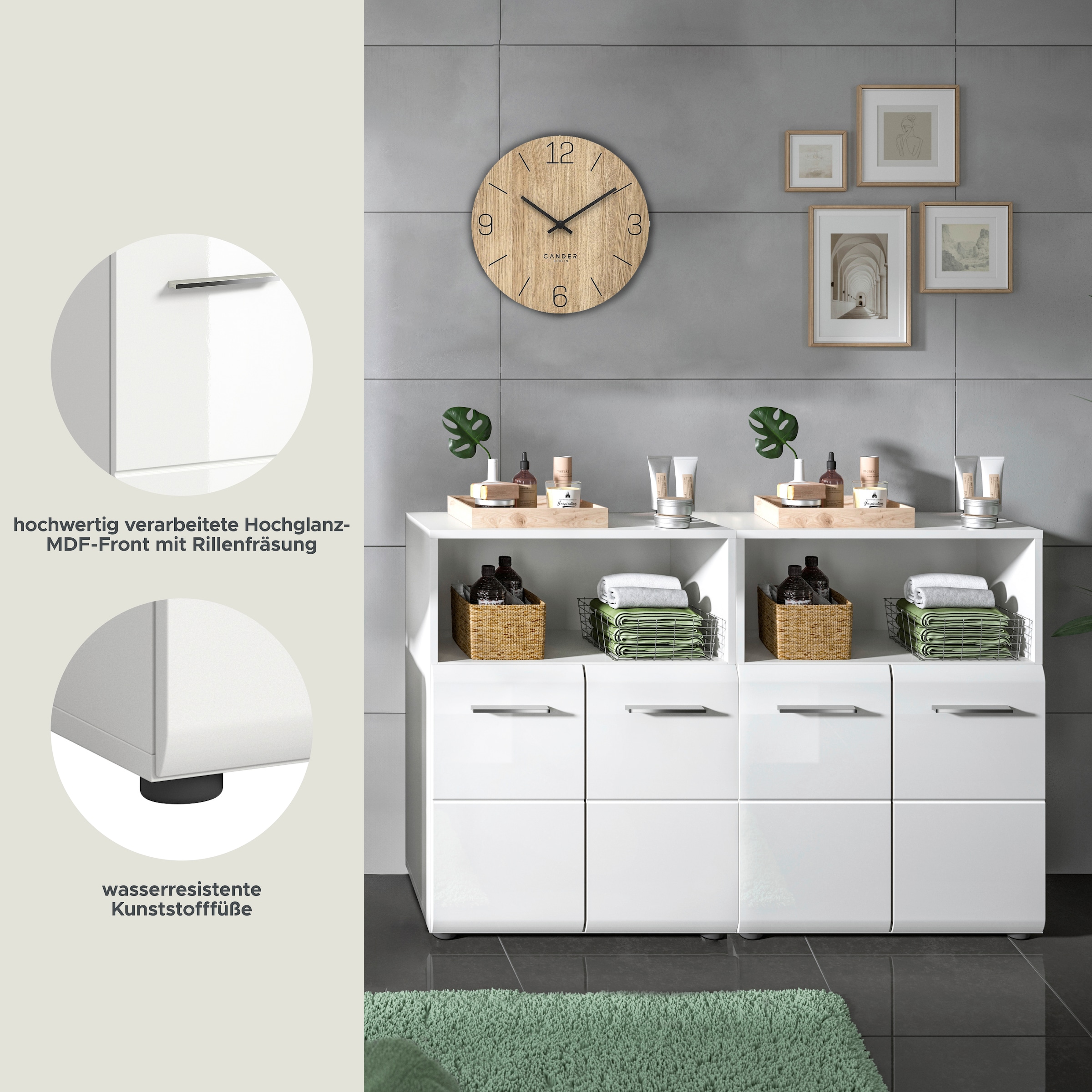 welltime Ensemble de meubles de salle de bain »FLORENZ, TOPSELLER!, 2-teilige Badkombination, hochwertige MDF-Front« Set, 2-teiliges Set bestehend aus: 2 Midischrank breit, 