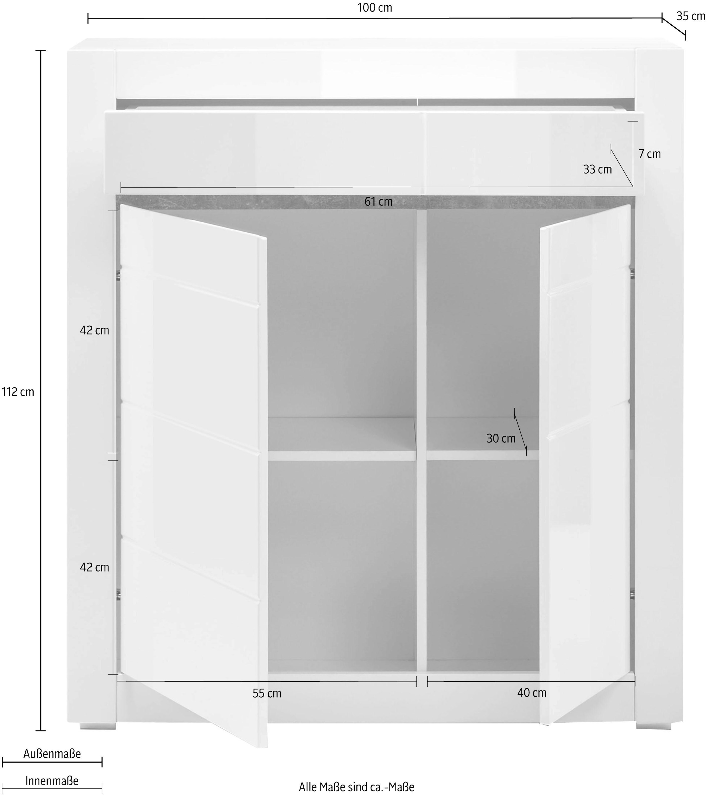 Home affaire Commode »Carat« Breite 100 cm, wird mit 2 Leisten geliefert (weiss und grau)