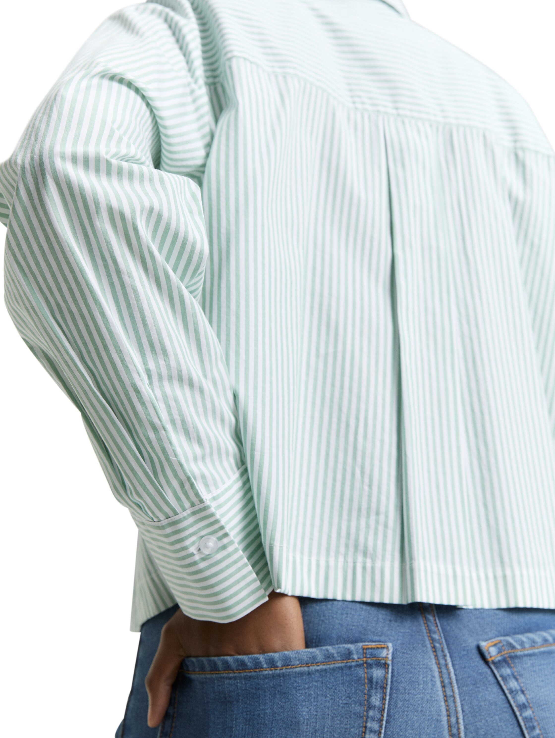 TOM TAILOR Denim Blouse à manches longues gestreift, kurze Form, mit Brusttasche