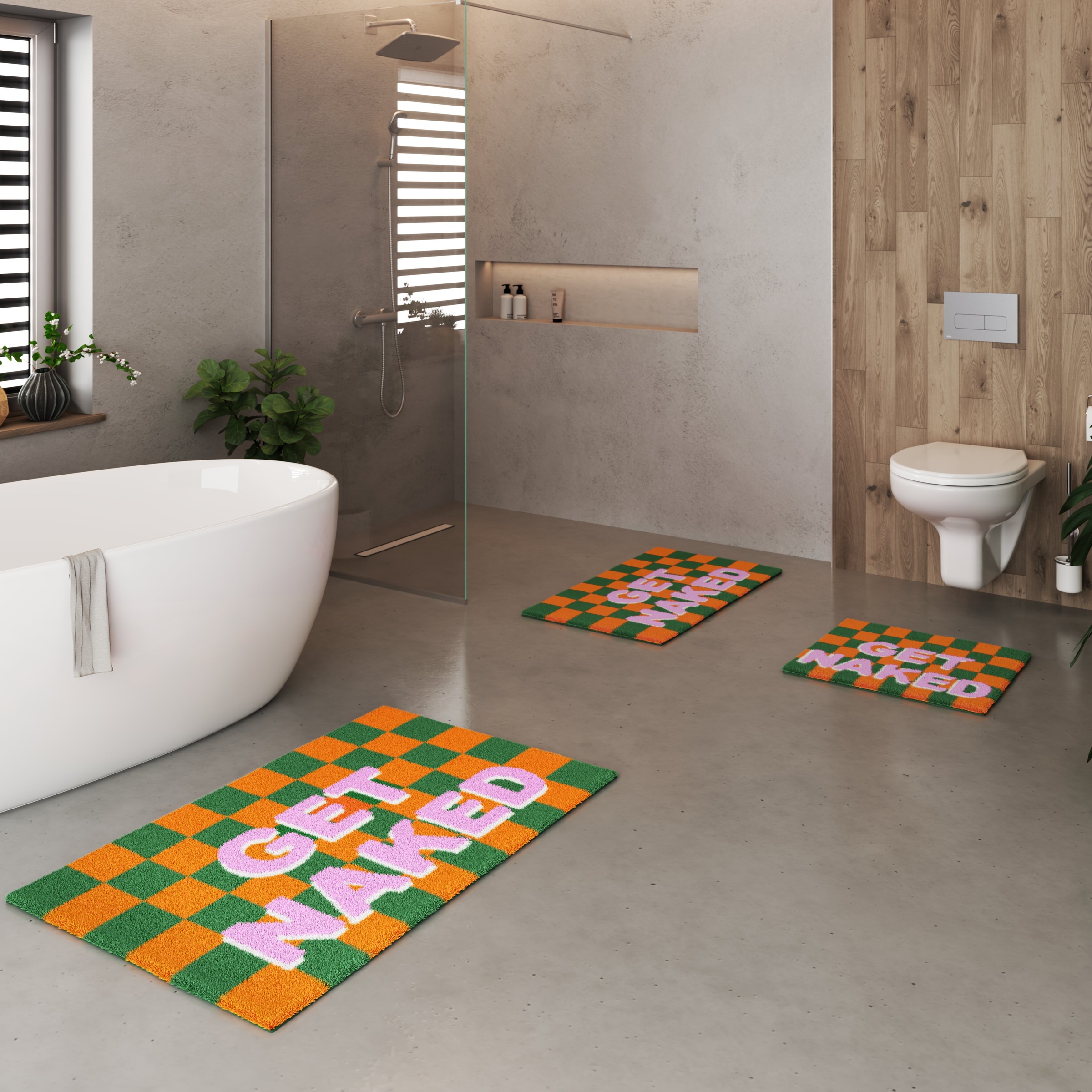 GOODproduct Badematte »Get Naked, modern, Badvorleger, Badezimmer Teppich« Höhe 20 mm rutschhemmend beschichtet schnell trocknend Badteppich, mit Schriftzug, 2 Varianten, rechteckig