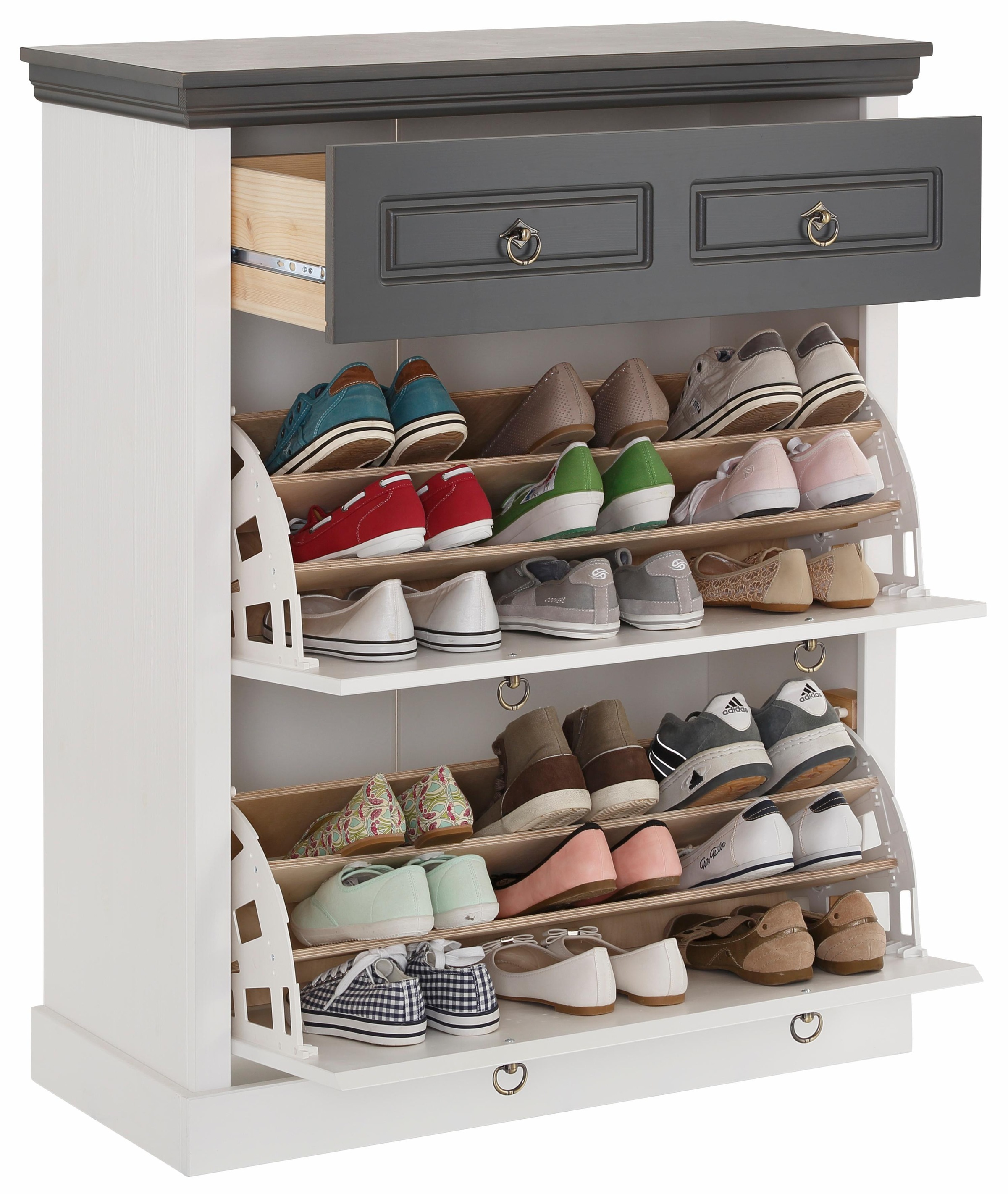 GOODproduct Armoire à chaussures »Basilico« aus massiver Kiefer, FSC®, Breite 90 cm, mit Schublade, Kassettenoptik