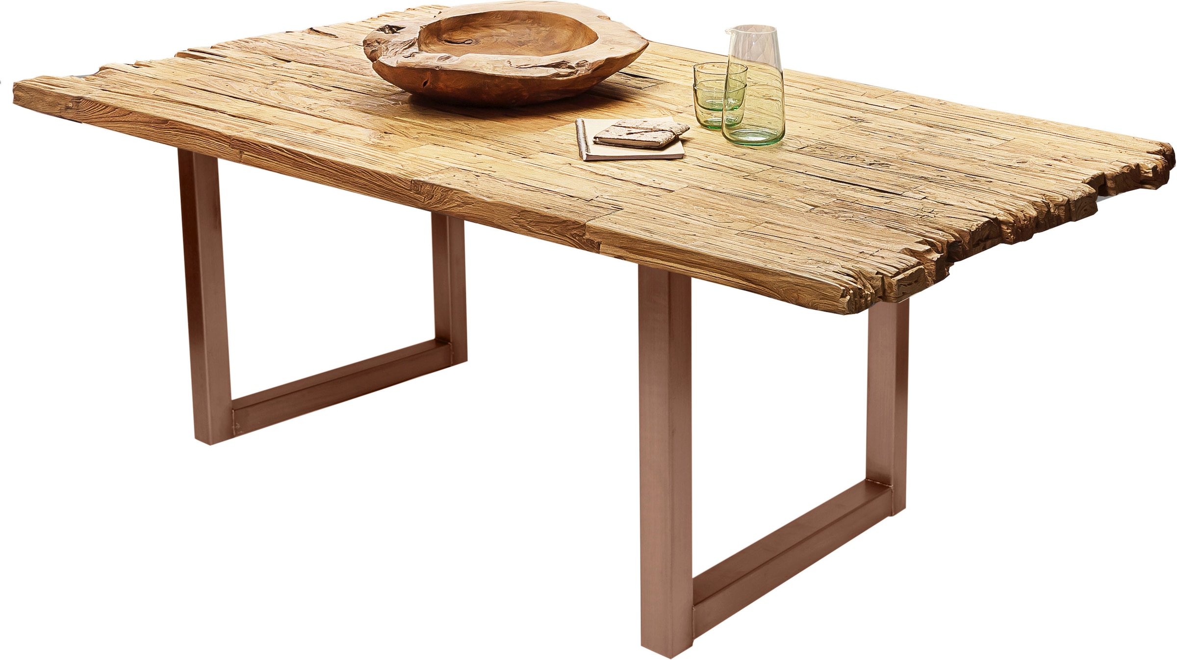 SIT Esstisch »Akron aus recyceltem Teak mit Bruchkante & Metall-Kufengestell« 50 mm starke Teakholzplatte mit markanter Bruchkante