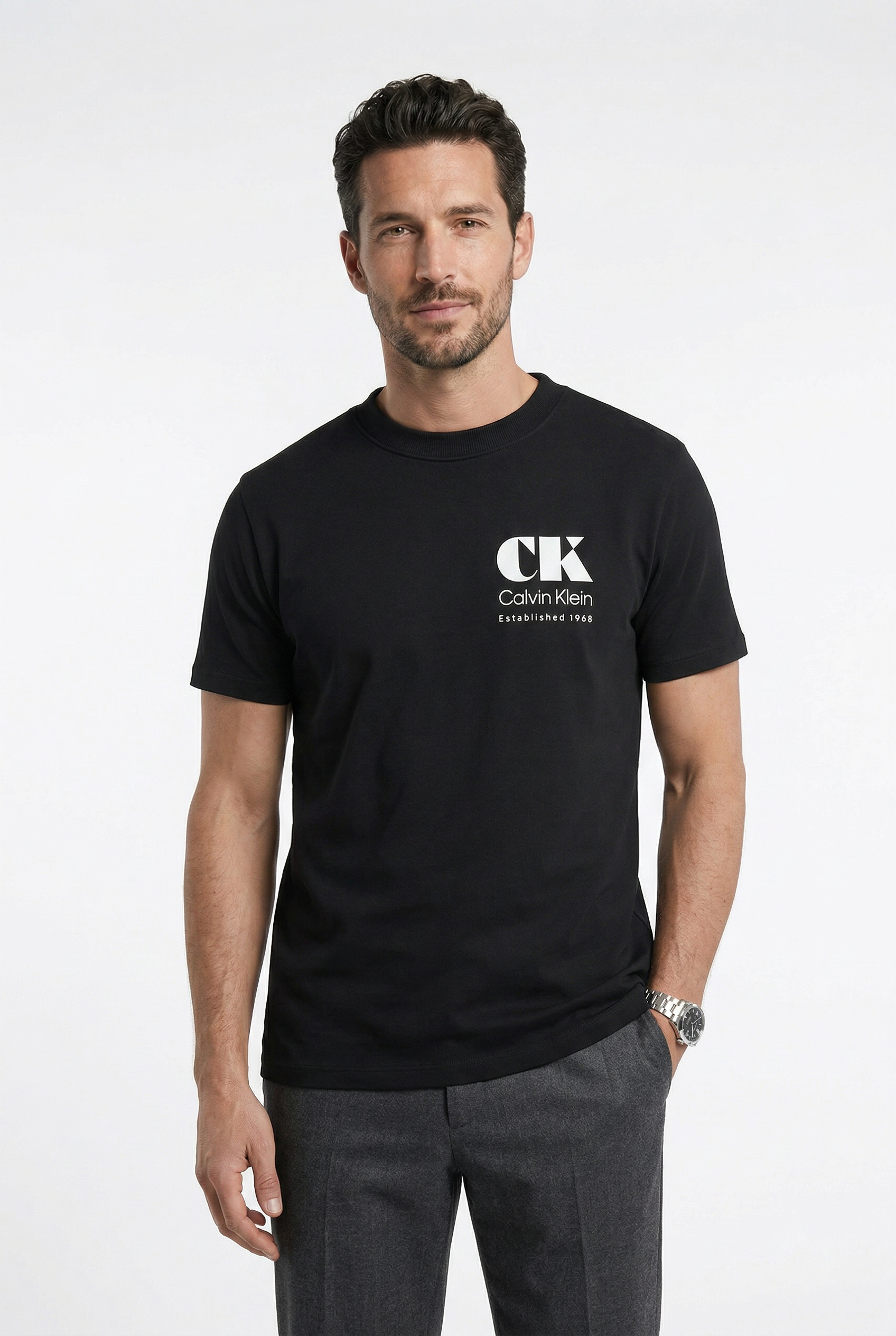 Calvin Klein Jeans T-Shirt Rundhalsausschnitt, reine Baumwolle, grosser Rückendruck