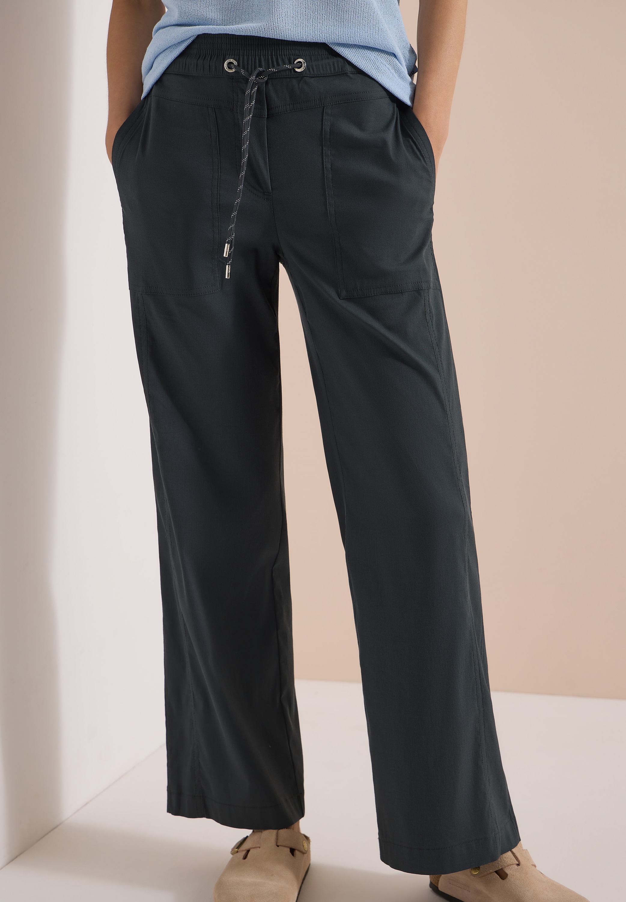 Cecil Pantalon en tissu  Elastikbund, feines Streifemuster, Loose Fit