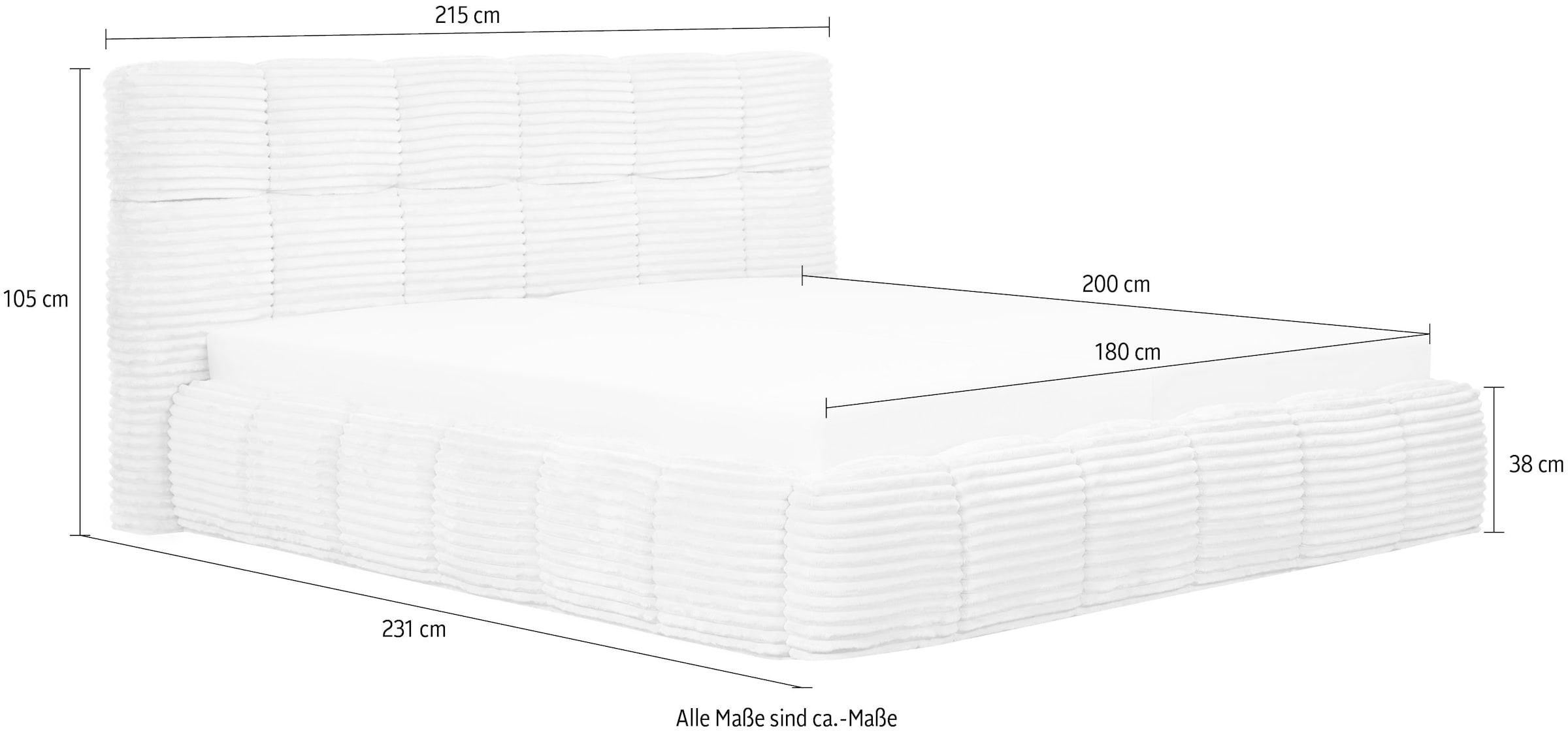 Home affaire Lit rembourré »ALSTED, Familienbett mit kuscheligen Breitcord-Bezug« surface de couchage 180x200 et 240x200 cm, tête de lit épaissement rembourrée