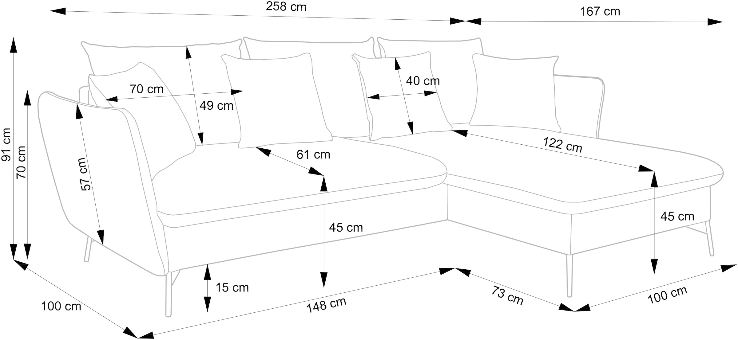 GOODproduct Ecksofa »LIVORNO,258 cm, L-Form,« Schlaffunktion u. Bettkasten (139/224cm), Samt, Struktur, Webstoff
