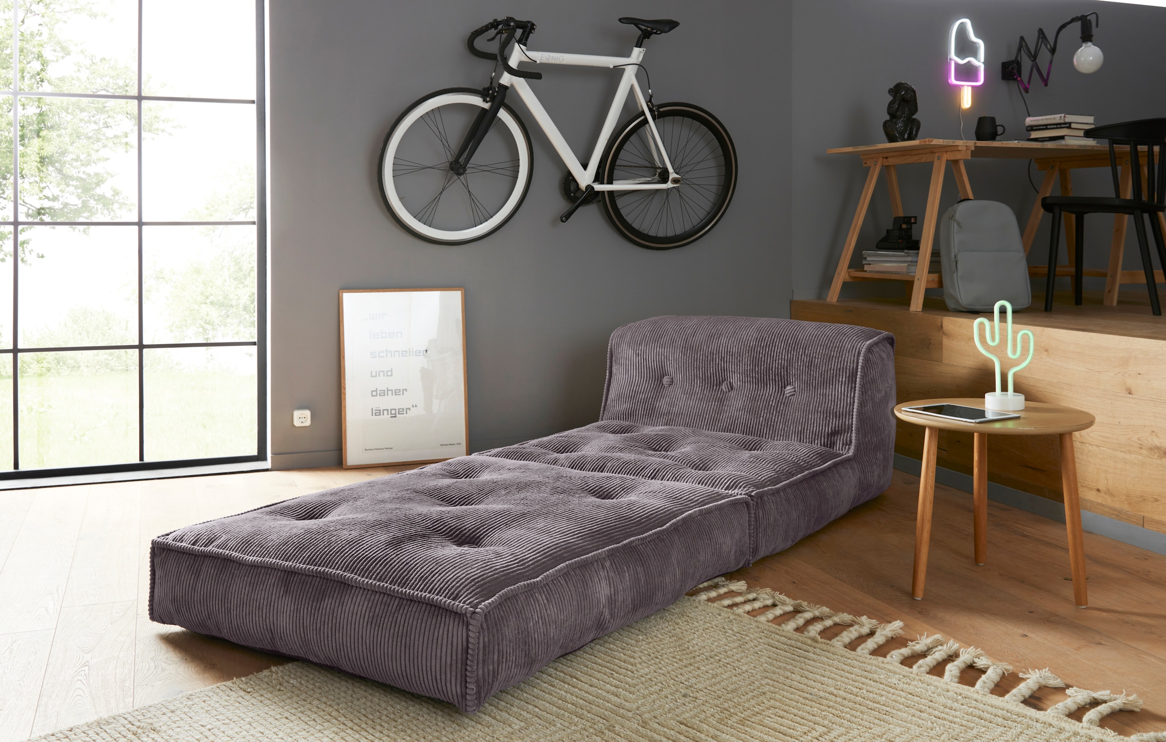 INOSIGN Sessel »Pia« Loungesessel aus Cord, in 2 Grössen, Pouf-Funktion.