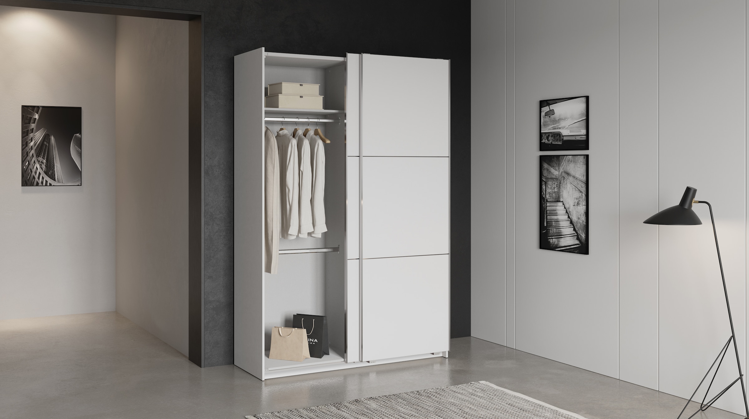 Demeyere GROUP Armoire à portes coulissantes »Alhambra« L/H/P env. 148/224/60 cm,  beaucoup d’espace de rangement, 2 tringles à vêtements en acier, nombreuses surfaces de rangement
