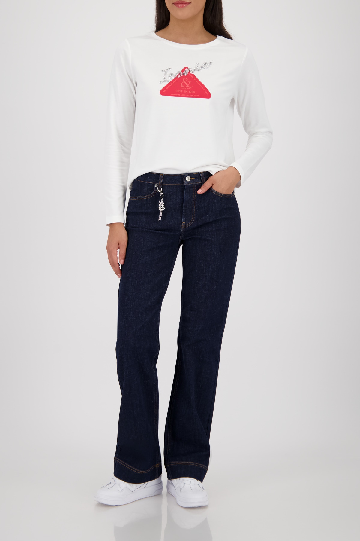 Monari T-shirt à manches longues »Shirt Emblem + Schmuck« Rundhalsausschnitt, Regular Fit, mit Strasssteinen