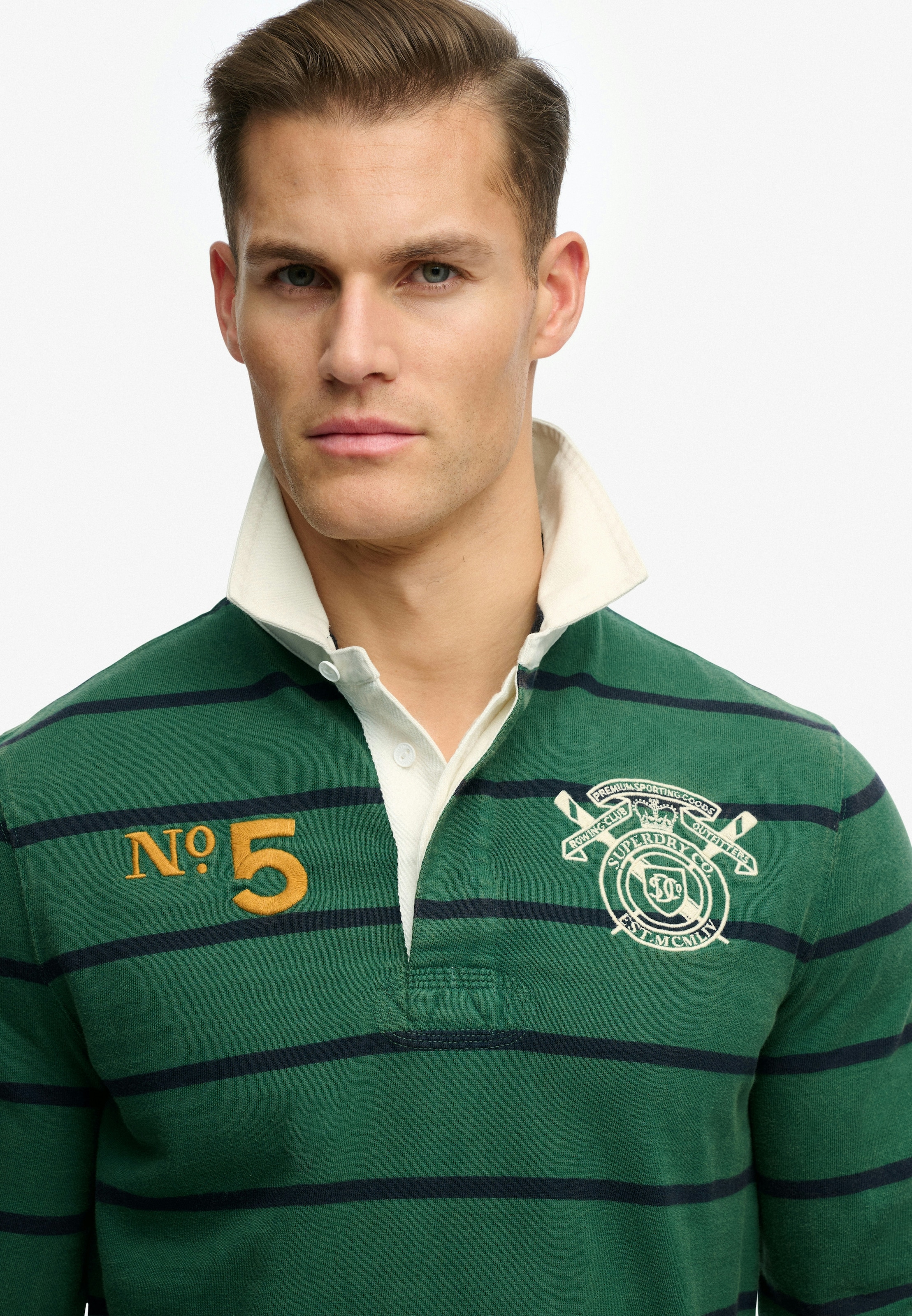 Superdry T-shirt à manches longues »DOUBLE EMBLEM STRIPE RUGBY« en coton et jersey simple, coupe décontractée, aspect rayé