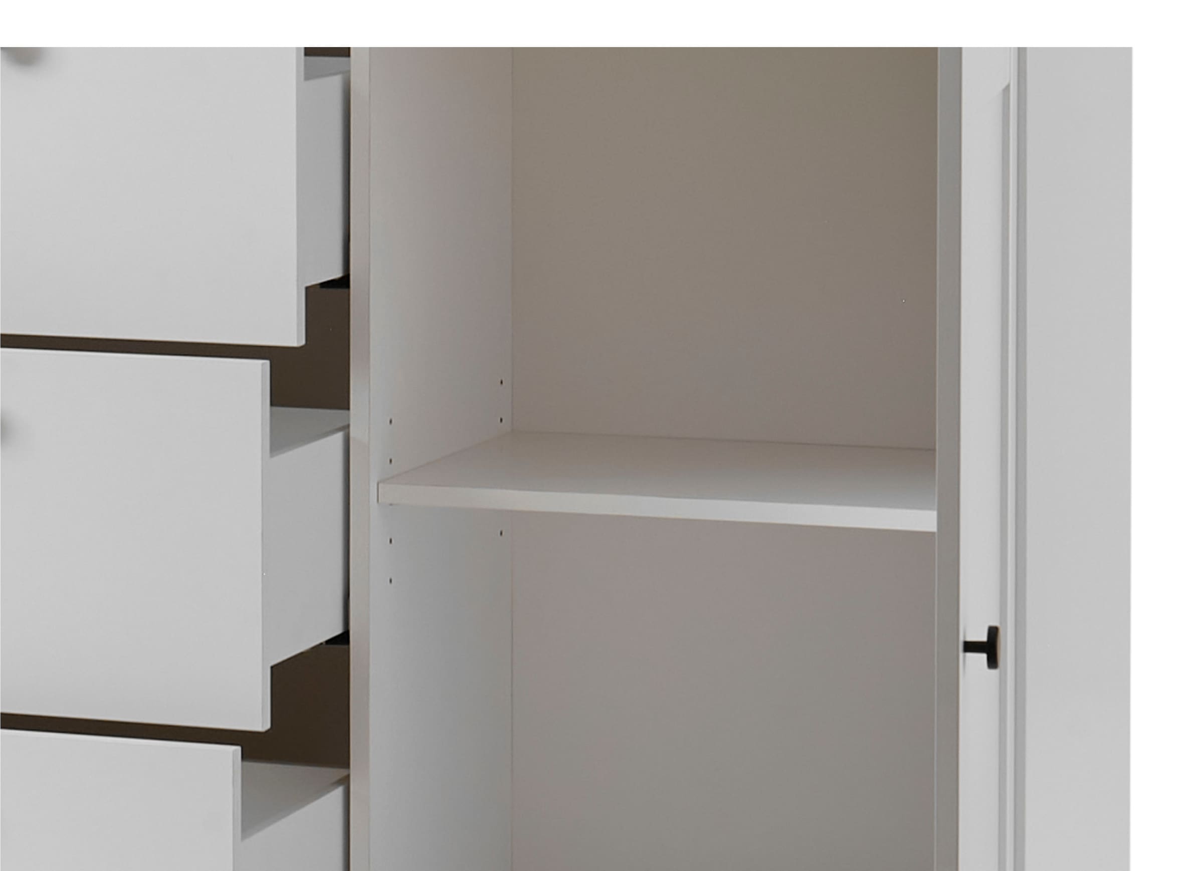 GOODproduct Buffet »Brest, Hochschrank im Landhausstil, Schrank, Küchenschrank« schwarze Metallgriffe, viel Stauraum, Glastüren, 164 cm breit