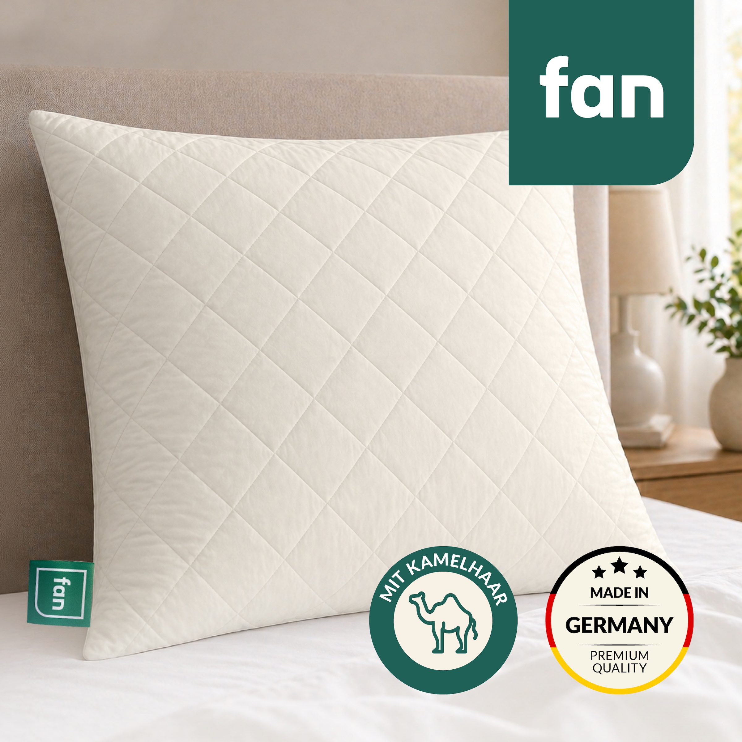 fan Naturfaserkissen »Gobi, Kopfkissen in 40x80 & 80x80 cm, Made in Germany« Füllung: 97Wolle3sonstigeFasern 1 Stk. tlg. Kissenbezug aus Baumwolle mit Kamelhaar versteppt, Füllung aus Wolle
