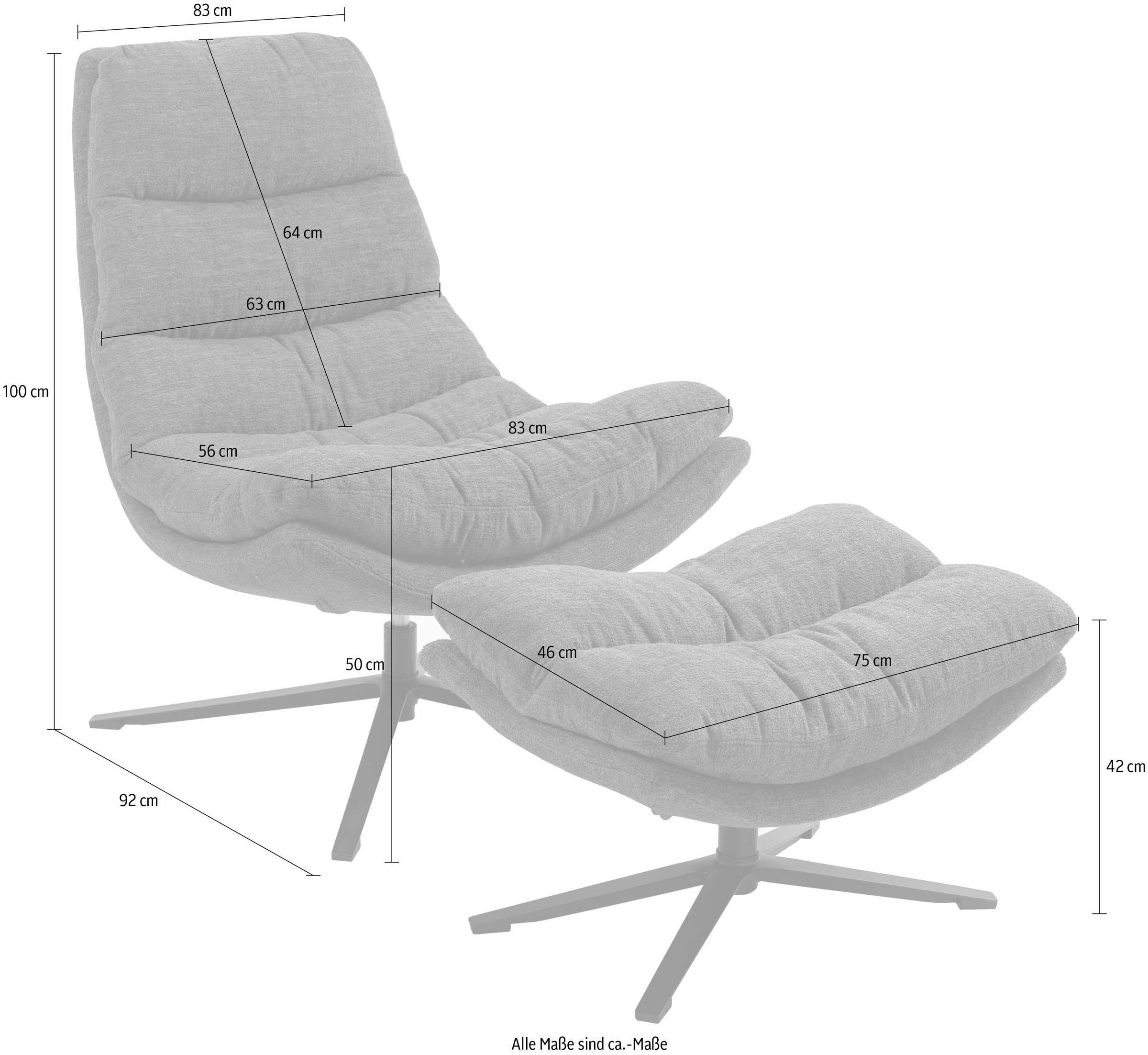 Duo Collection Relaxsessel »Porto« 360° drehbar, doppelte Polsterung, mit Hocker, bis 115 kg belastbar