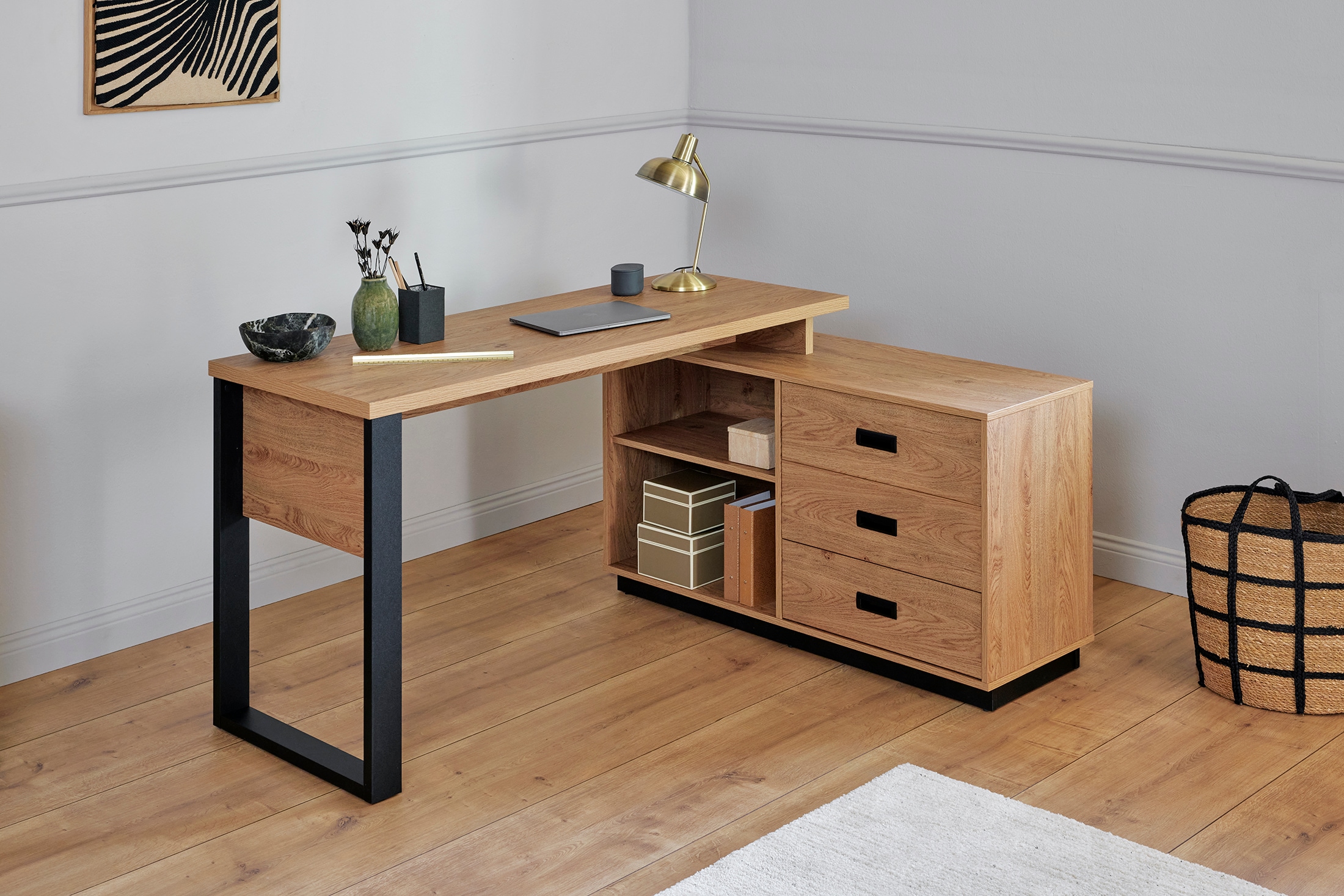 Jahnke Bureau d'angle »RIVA C 150 E« 1 cuis tlg. montage réversible, espace de rangement & passage de câbles, largeur 150 cm