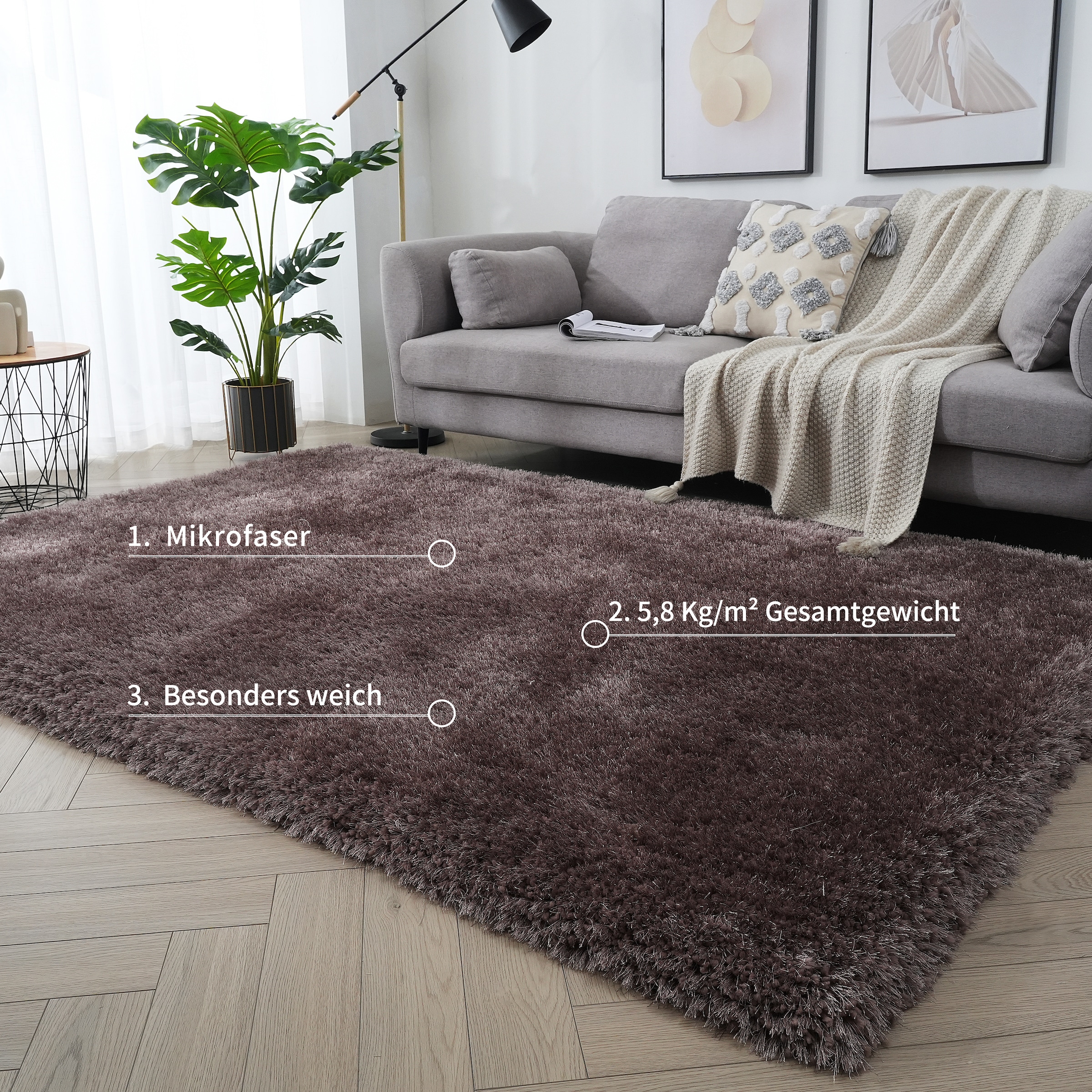 GOODproduct Tapis à poils longs »Micro exclusiv Teppich, sehr hoher Flor, weich durch Mikrofaser« Rectangulaire 78 mm Höhe sehr weich, flauschig, uni, Wohnzimmer, Schlafzimmer, Kinderzimmer