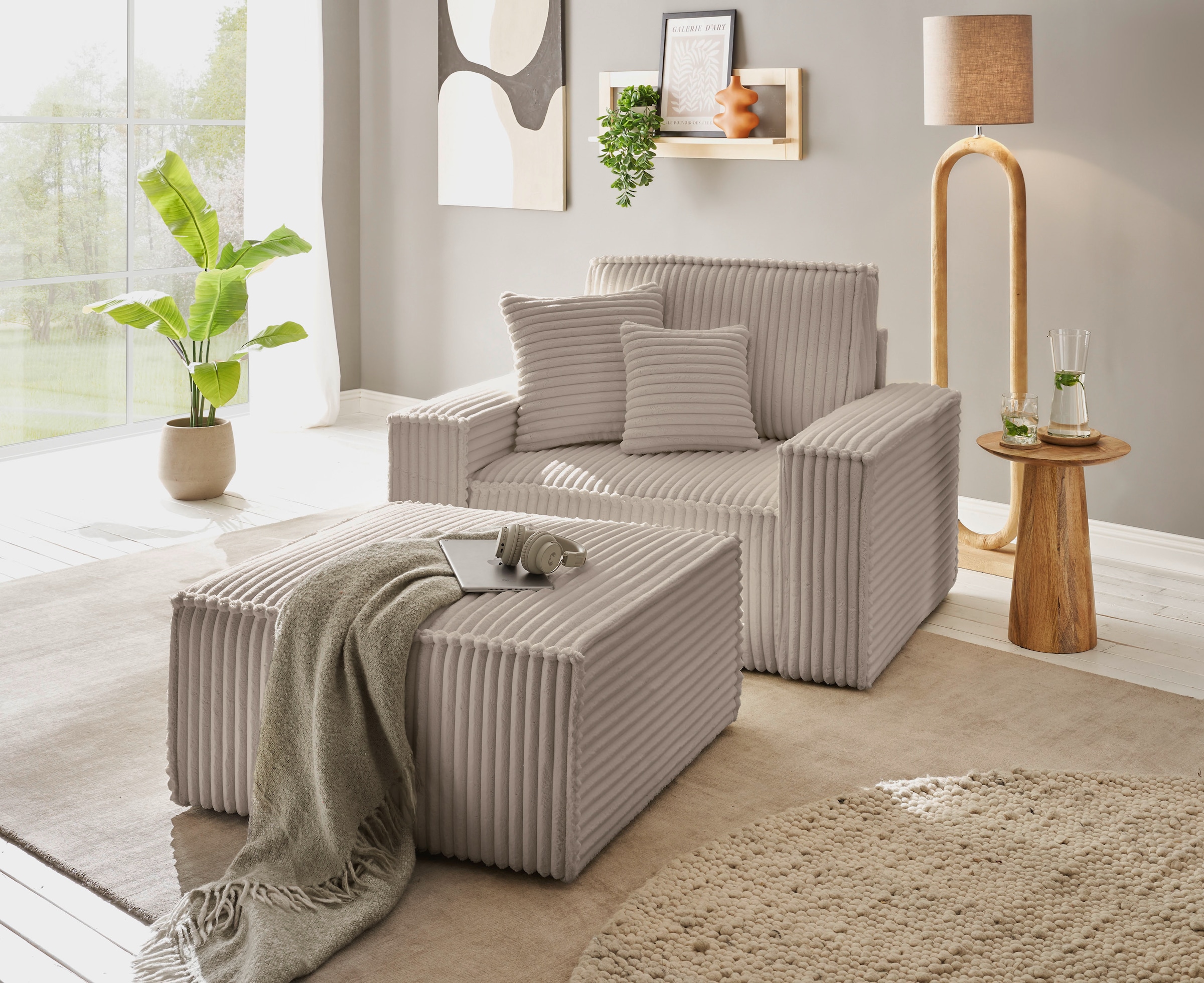 GOODproduct Hocker »FINNLEY, Polsterhocker in Bouclé, Struktur fein u. Mega Cord verfügbar« passend zum Loveseat der Serie Finnley