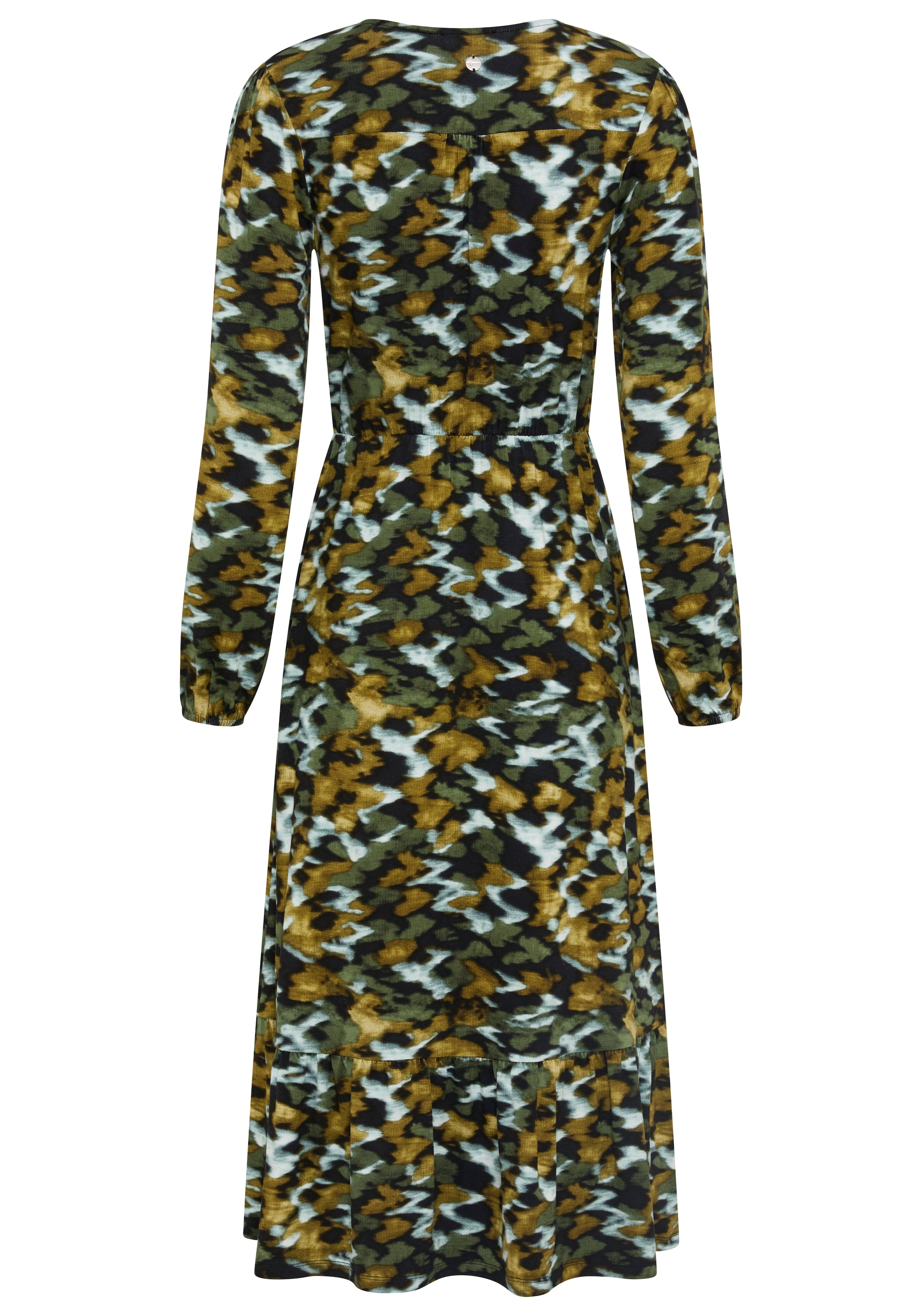 Tamaris Robe midi »aus Jersey, mit figurumspielender Passform, wadenlang« avec ceinture cintrée et motif tendance