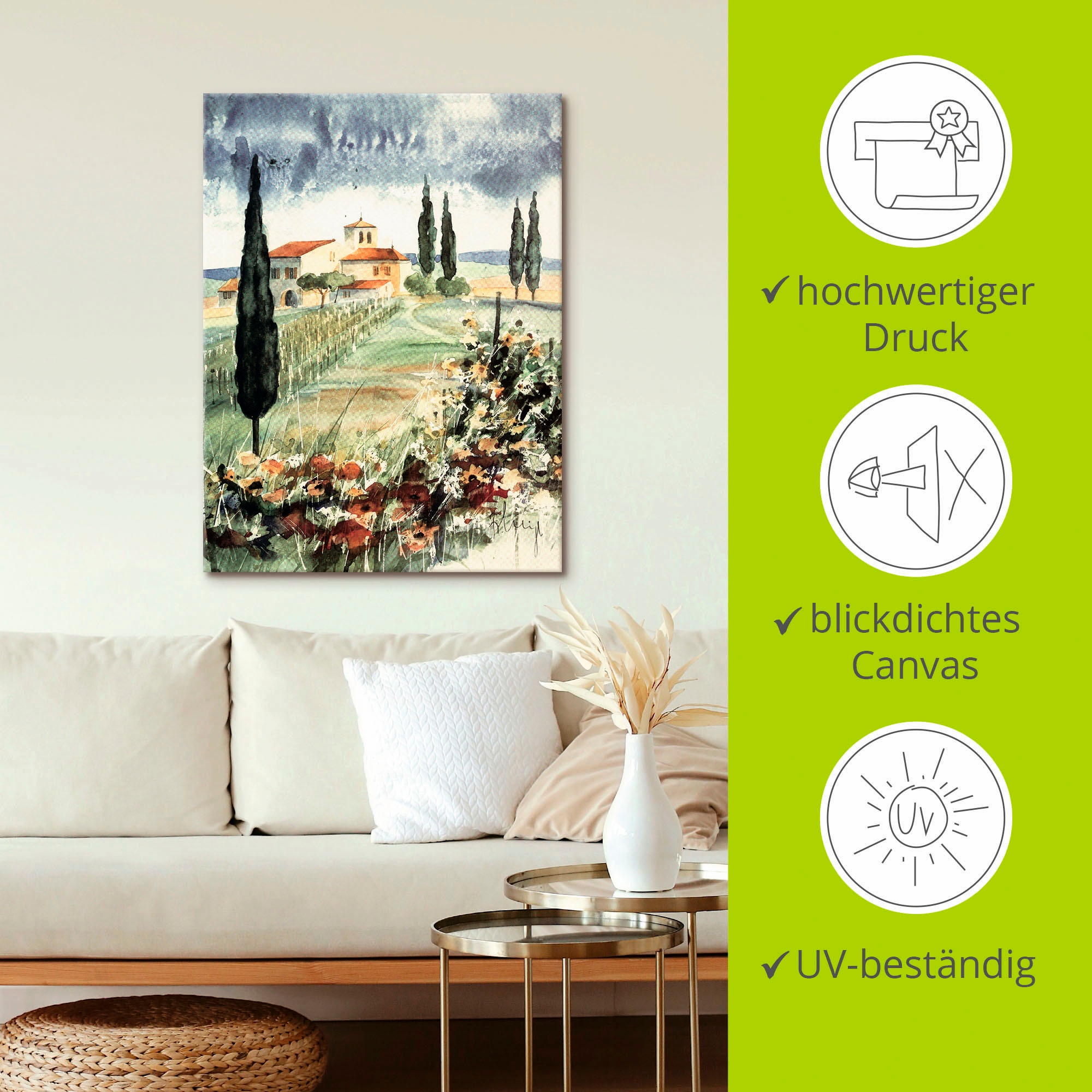 Artland Leinwandbild »Toskana I« Europa 1 Stk. tlg. auf Holzrahmen gespannt