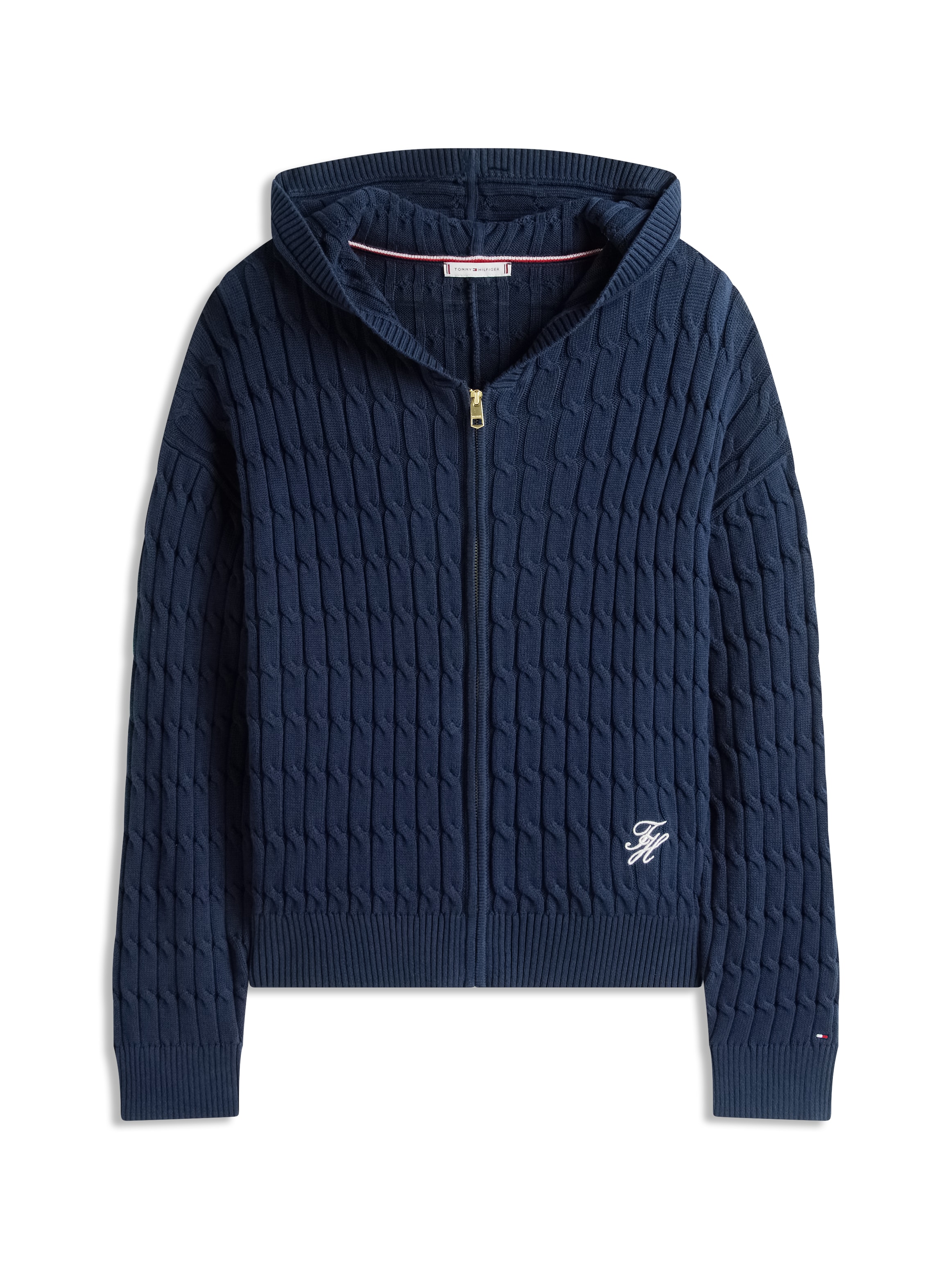 Tommy Hilfiger Curve Kapuzenstrickjacke »CRV CO CABLE MID GG LS ZIP HOODY« in grossen Grössen, mit Zopfmuster