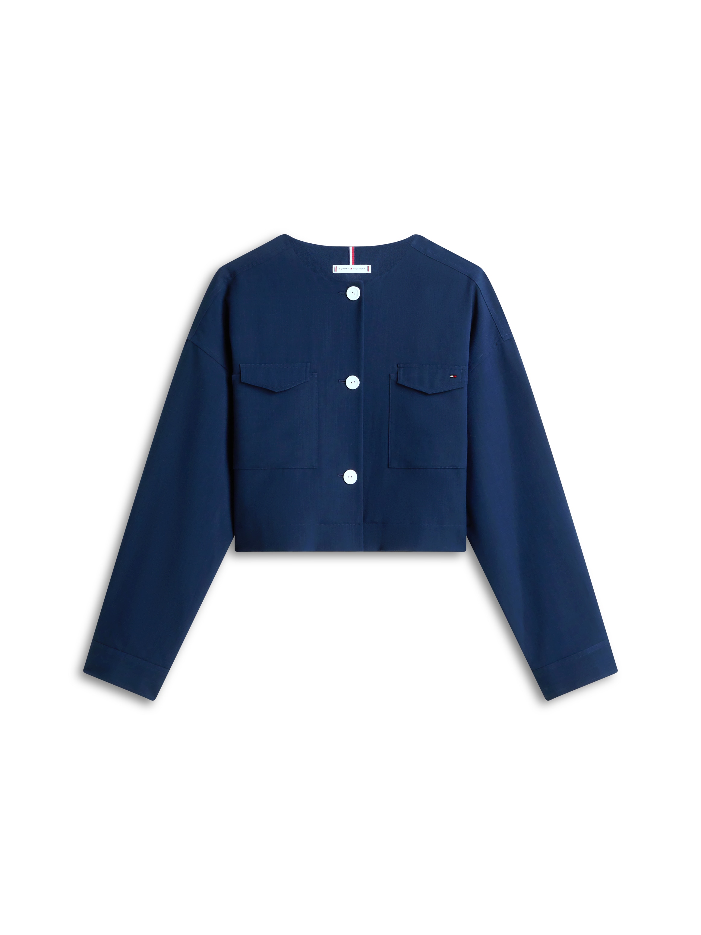 Tommy Hilfiger Blazer court »TAILORED UTILITY CROPPED JACKET« coupe boxy, sans col