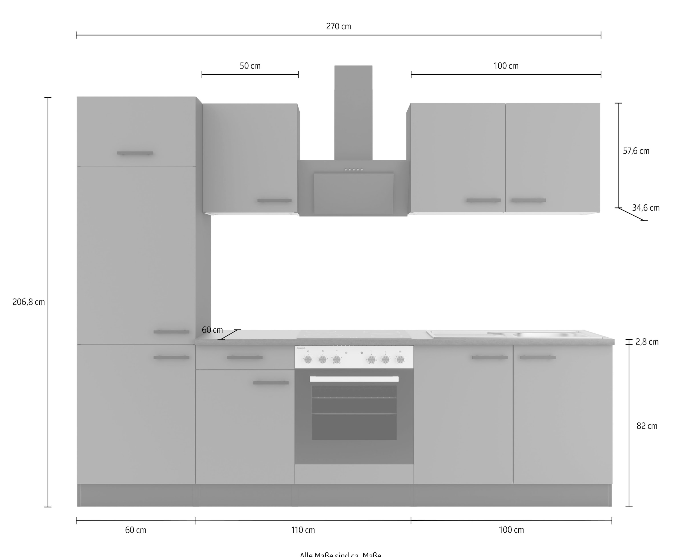 OPTIFIT Kitchenette »Palma« Breite 270 cm, wahlweise mit E-Geräten, seitenverkehrt stellbar