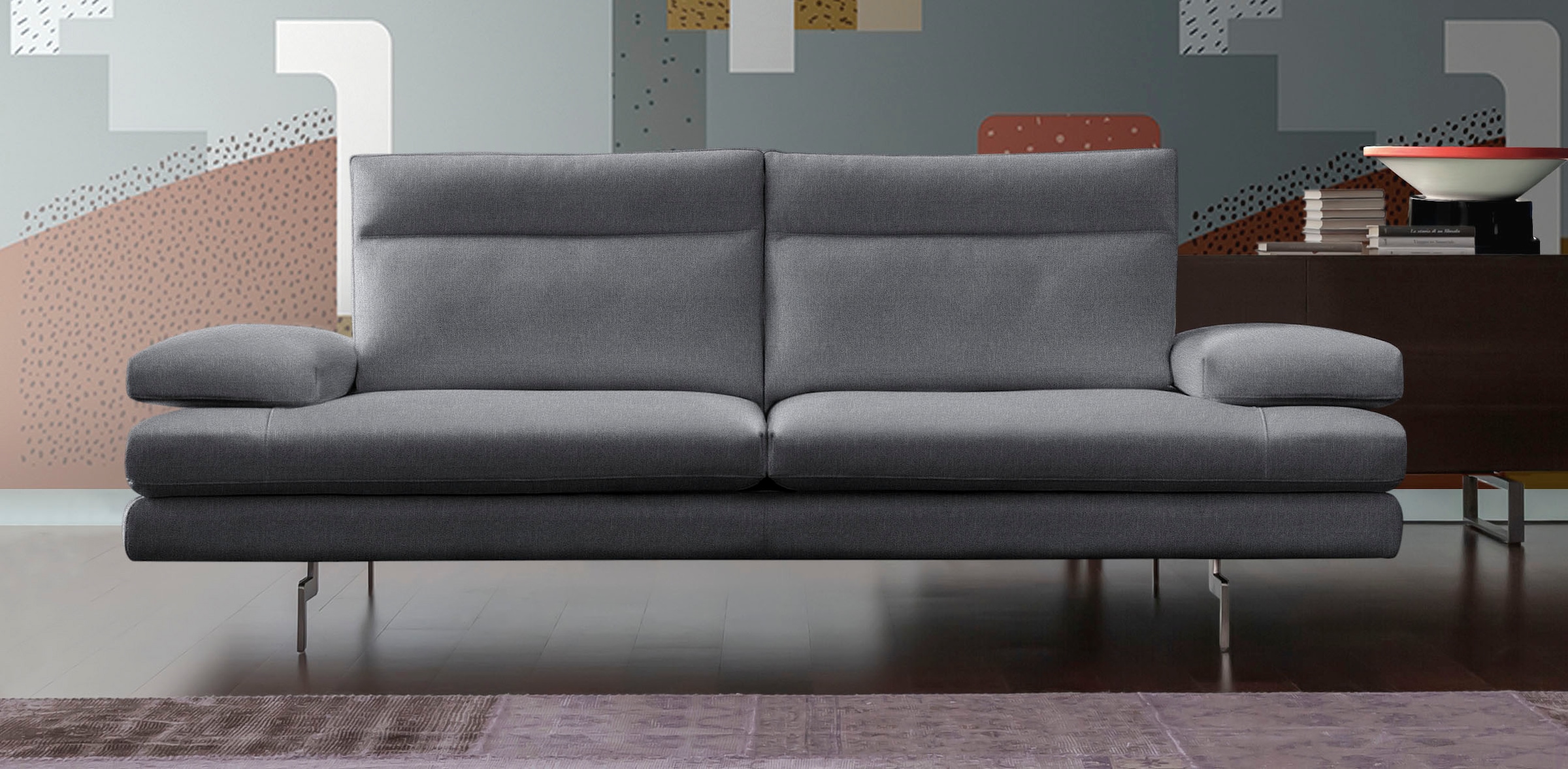 CALIA ITALIA 3,5-places »Toby Wing, 228 cm breit, Designsofa mit erstklassigem Sitzkomfort« avec réglage de la profondeur d'assise, pieds chromés brillants