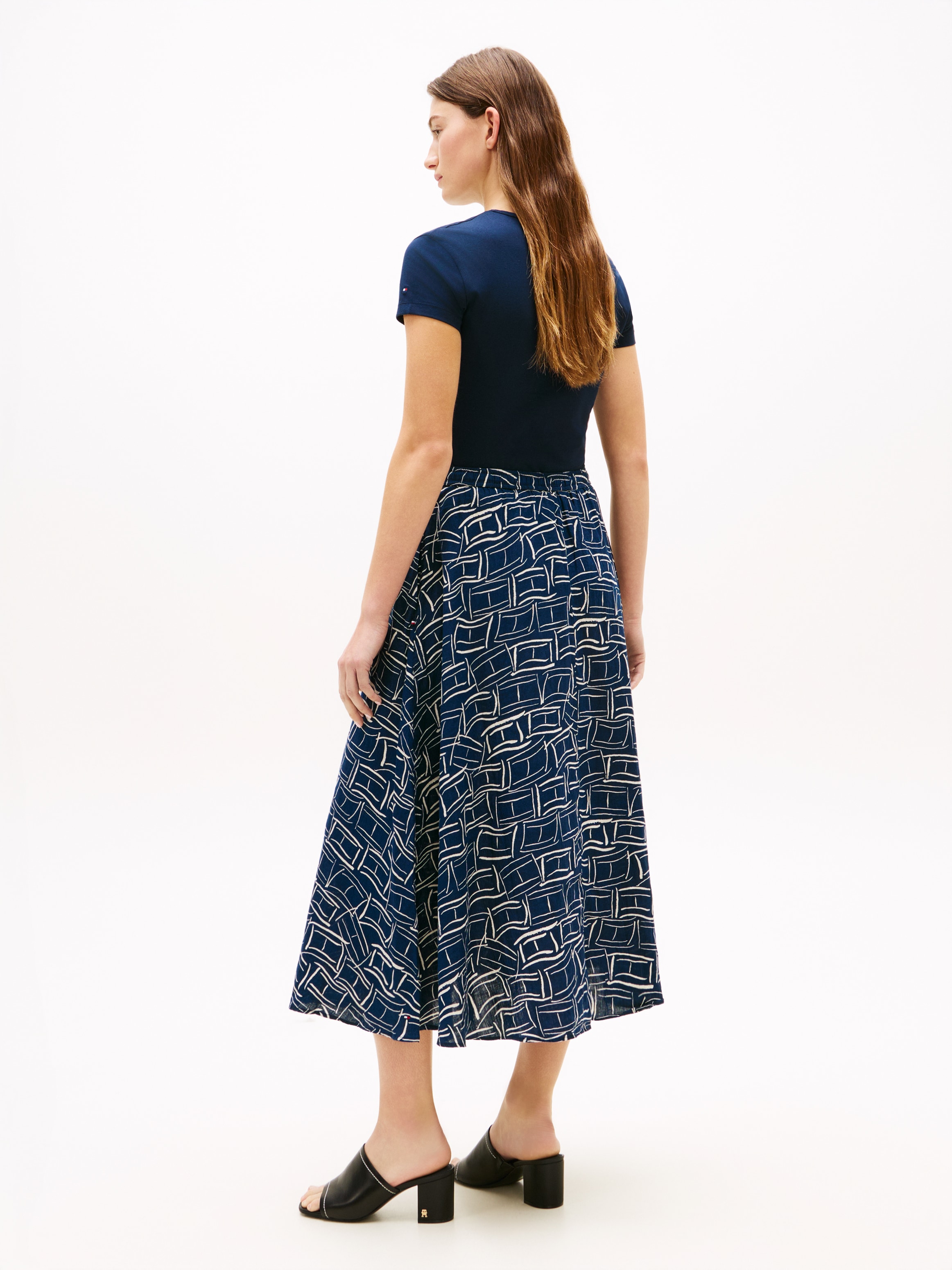 Tommy Hilfiger A-Linien-Rock »ESS LINEN FLARE MIDI SKIRT« mit Allover-Print