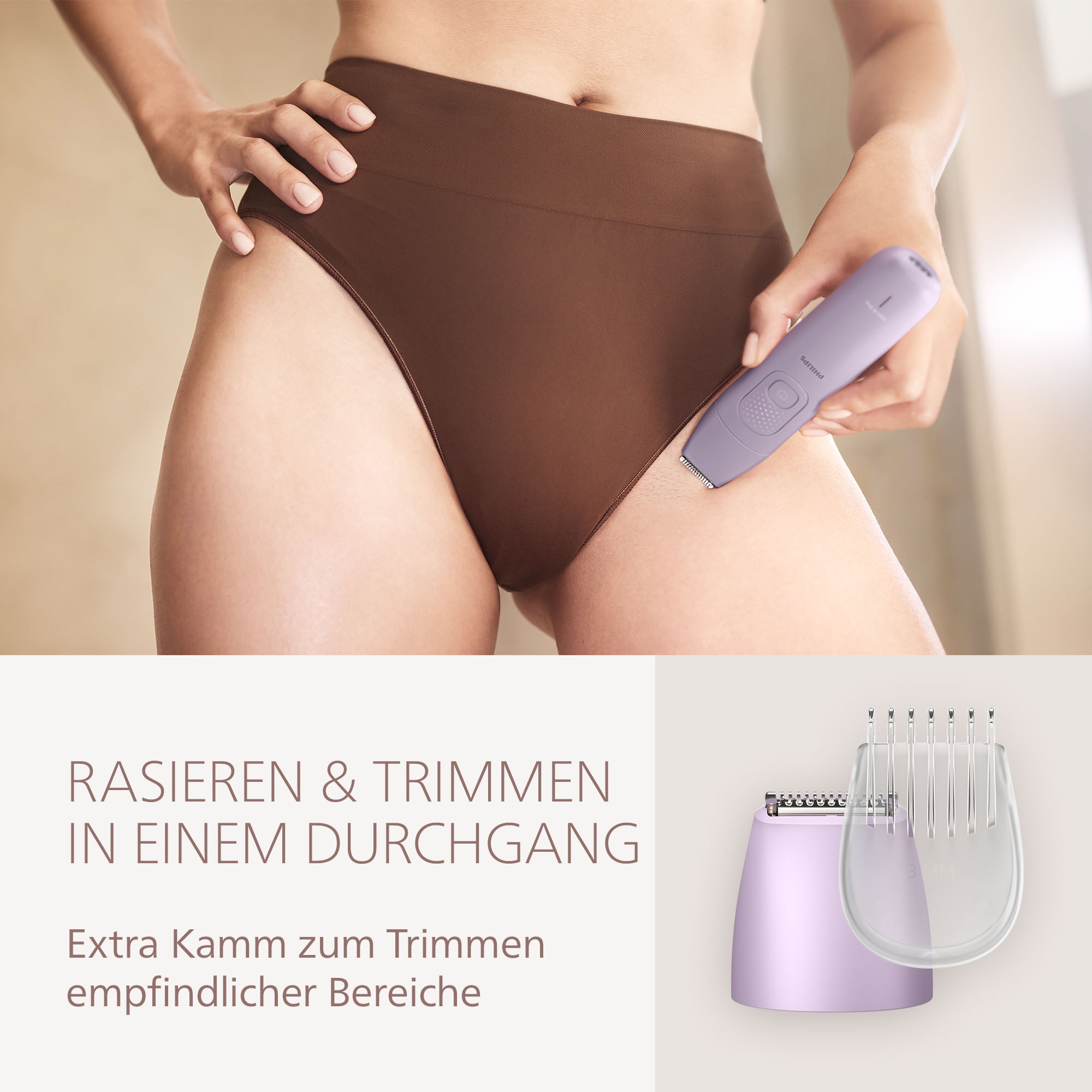 Philips Rasoirs électriques »Lady Shaver Series 6000« 3 cuis Aufsätze kabelloser Rasierer, nass und trocken, inkl. Trimmeraufsatz