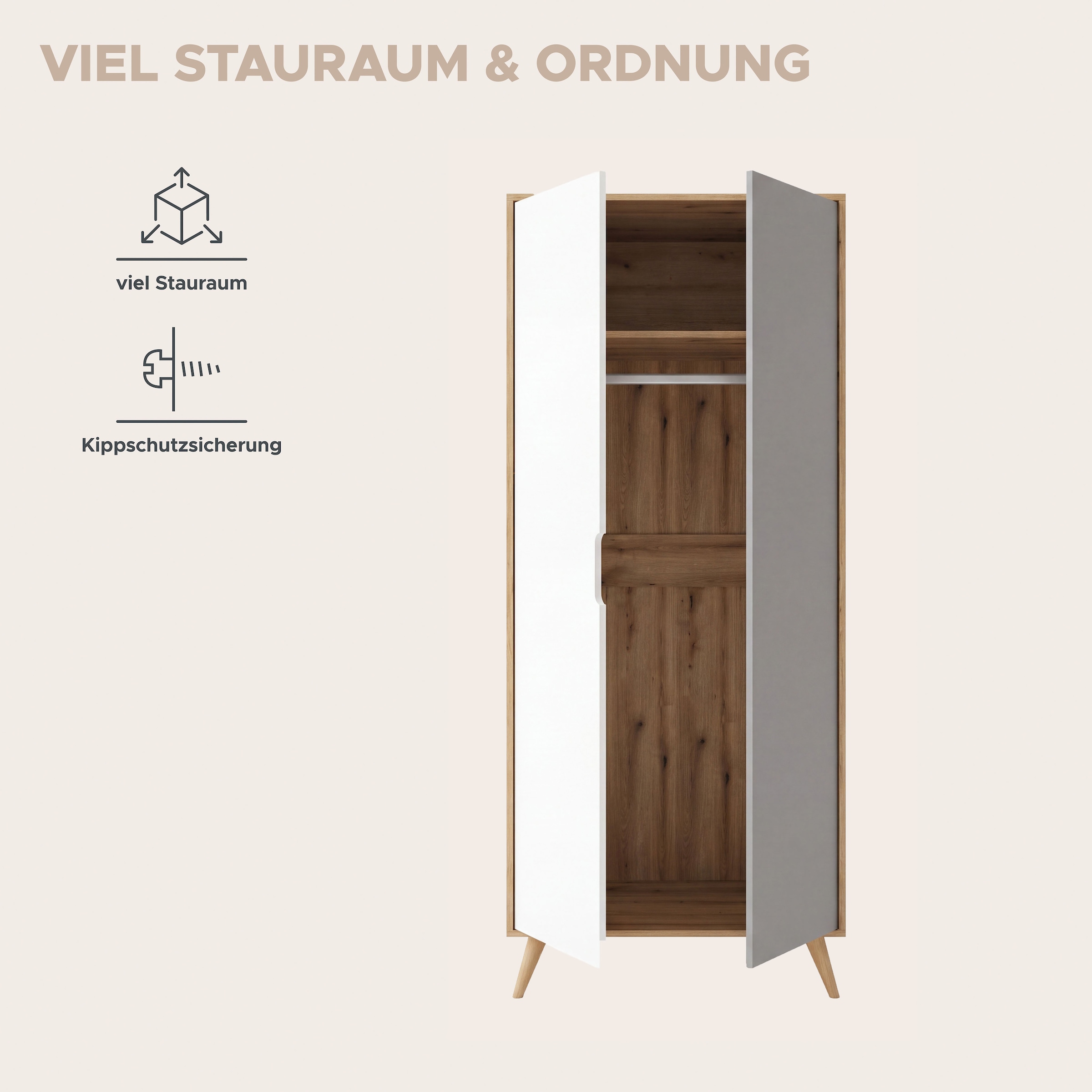 GOODproduct Kleiderschrank »TALVINNA, Schlafzimmerschrank,Garderobenschrank,Schrank,Dielenschrank« 2-türig, Breite 81cm, 1 Kleiderstange, 1 fester Boden