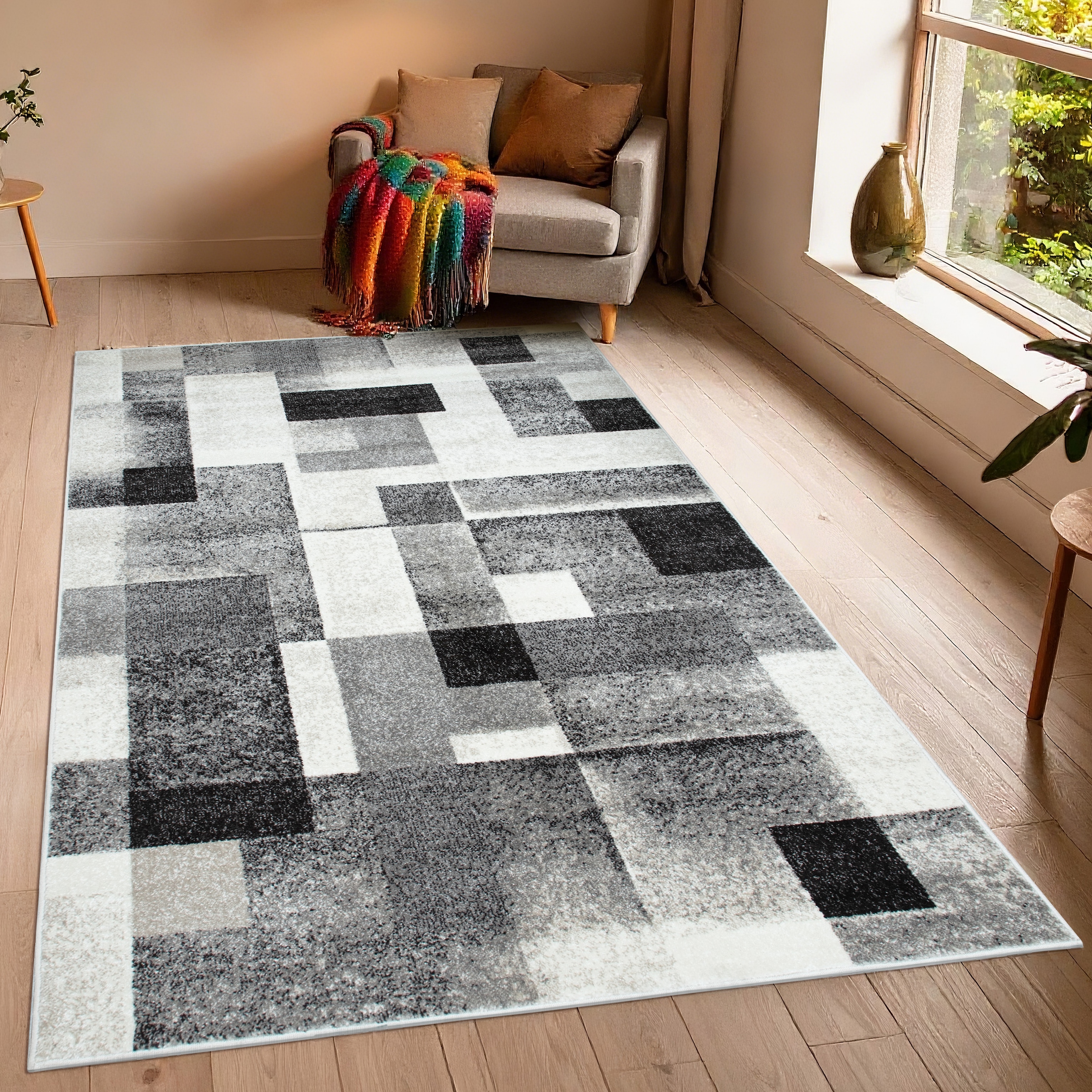 GOODproduct Tapis »Corine« Rectangulaire 9 mm Höhe mit besonders weichem Flor, Kurzflor, modernes Karo-Design,