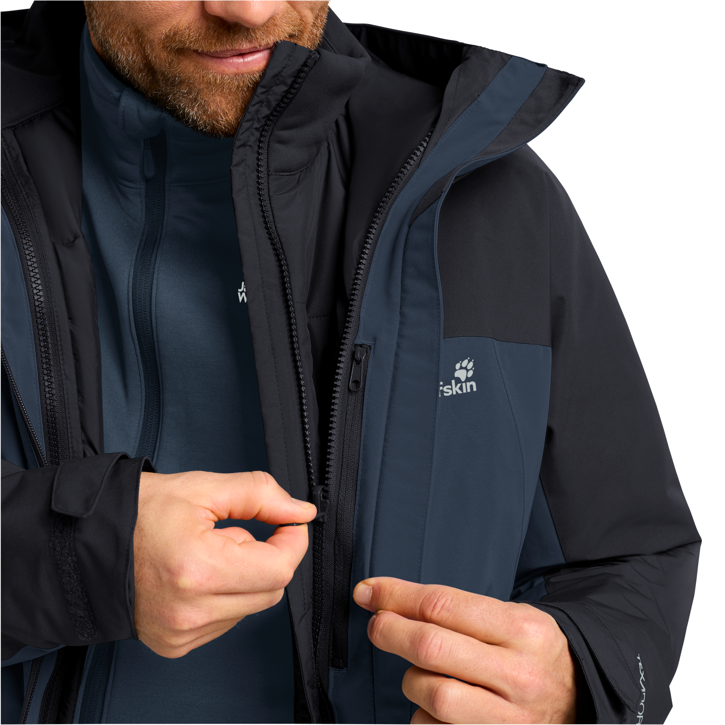 Jack Wolfskin Veste fonctionnelle 3 en 1 avec capuche avec capuche à cordon élastique réglable, imperméable, coupe-vent