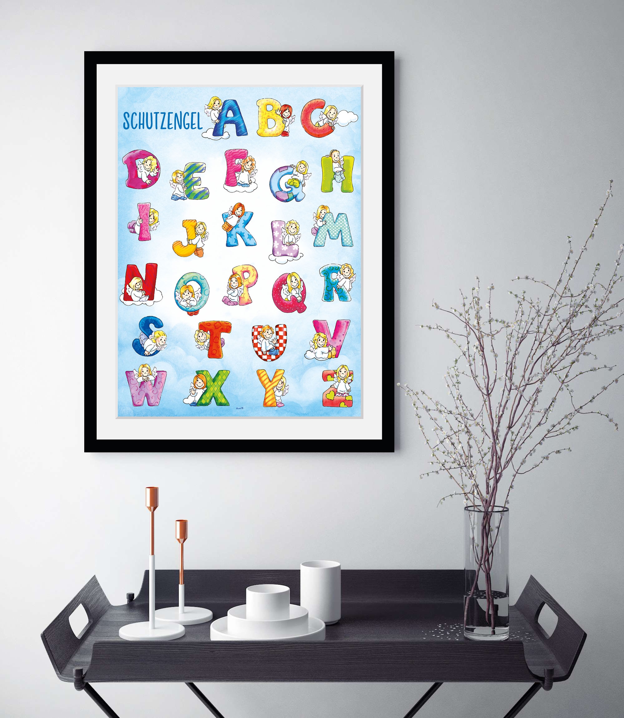 queence Bild »Schutzengel ABC« A | B | Buchstaben | C | Engel | Götter 1 Stk. tlg. HD Premium Poster-Druck inkl. Holzrahmen