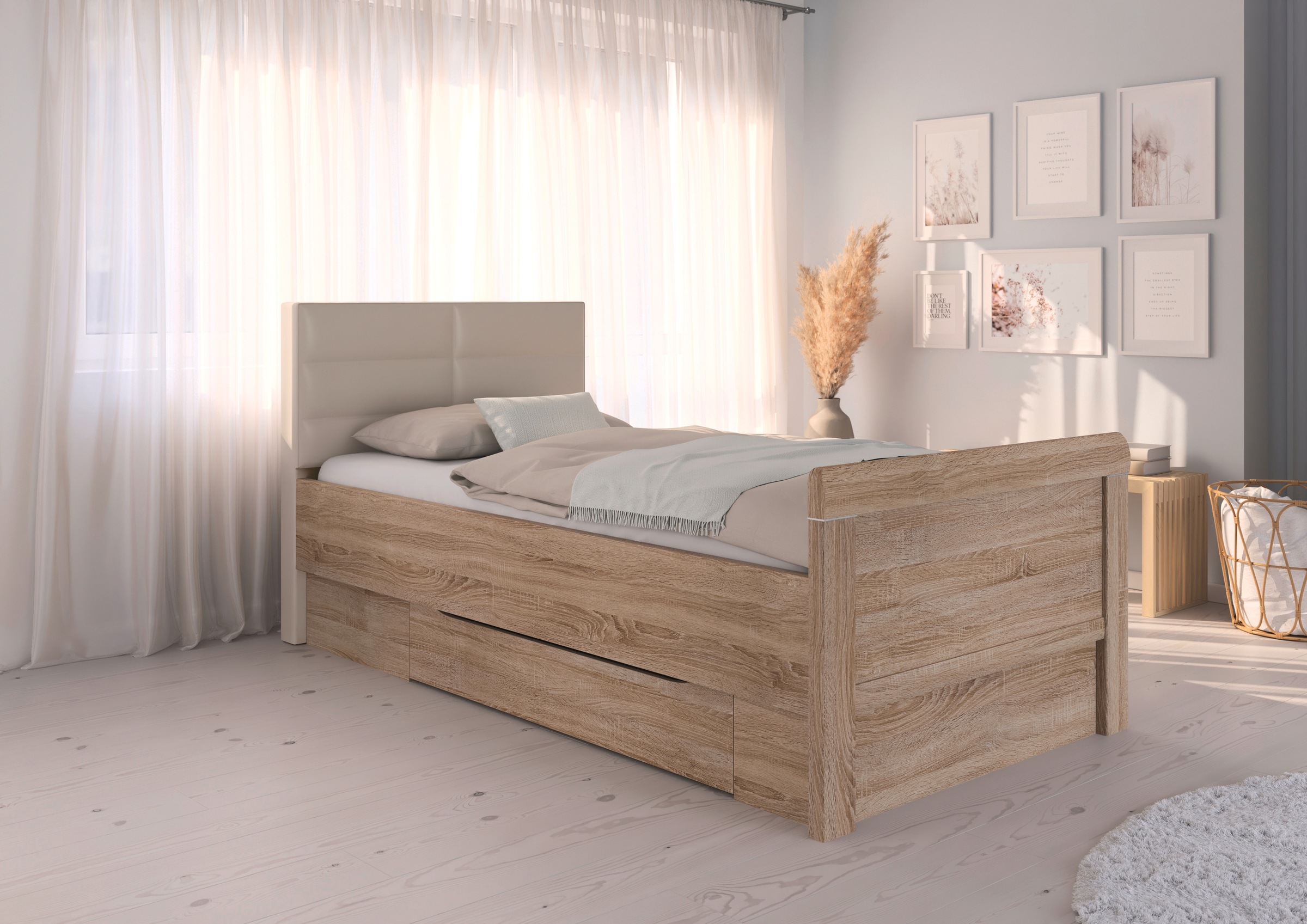 rauch Stauraumbett »Bett Einzelbett Stollenbett Bettkästen EVELYN« in Komforthöhe mit Polsterkopfteil sowie Schubladen MADE IN GERMANY