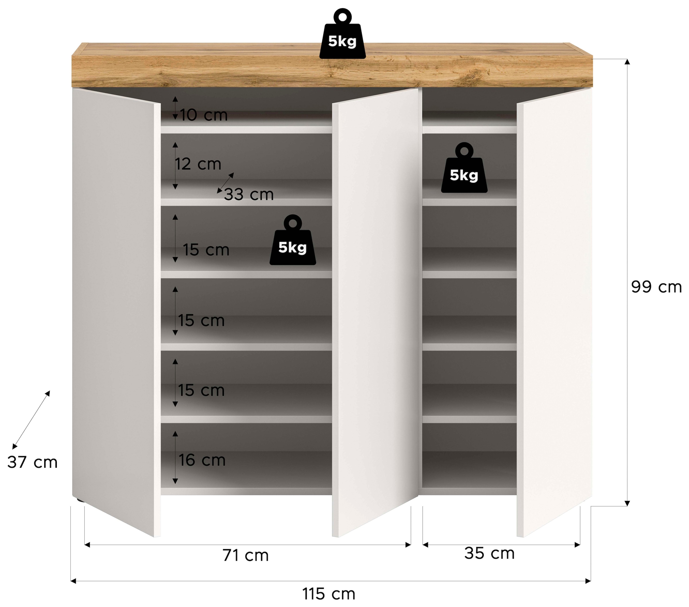 GOODproduct Schuhschrank »MAMBO, Breite 115cm, stehend & hängend, push-2-open« 2 farbige Ausführung, 1 Stk. tlg. Schuhschrank, Schuhkommode, Flur, Diele