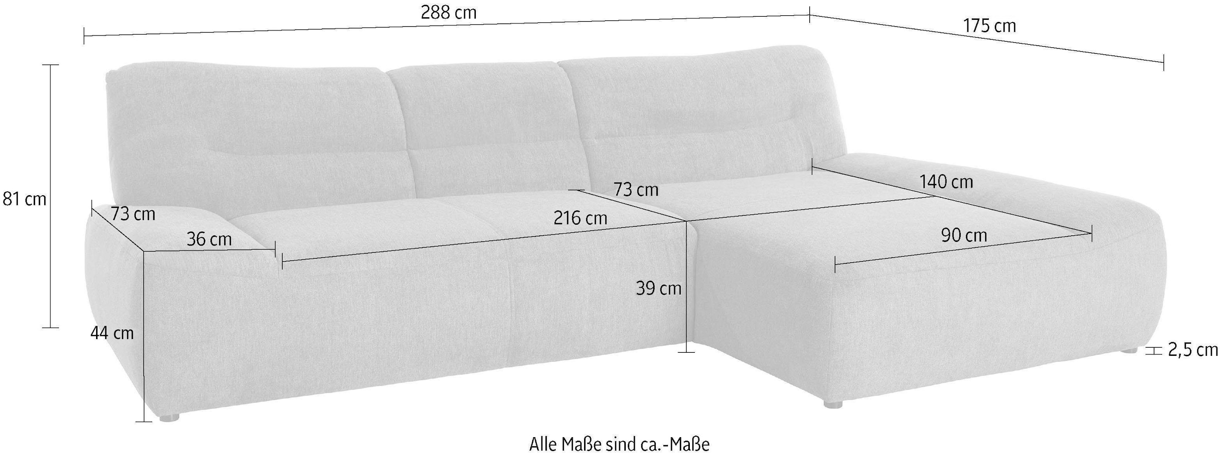 DOMO collection Ecksofa »Cesena moderne Polsterecke mit flachen Armlehnen, L-Form« fester Sitzkomfort, frei im Raum stellbar