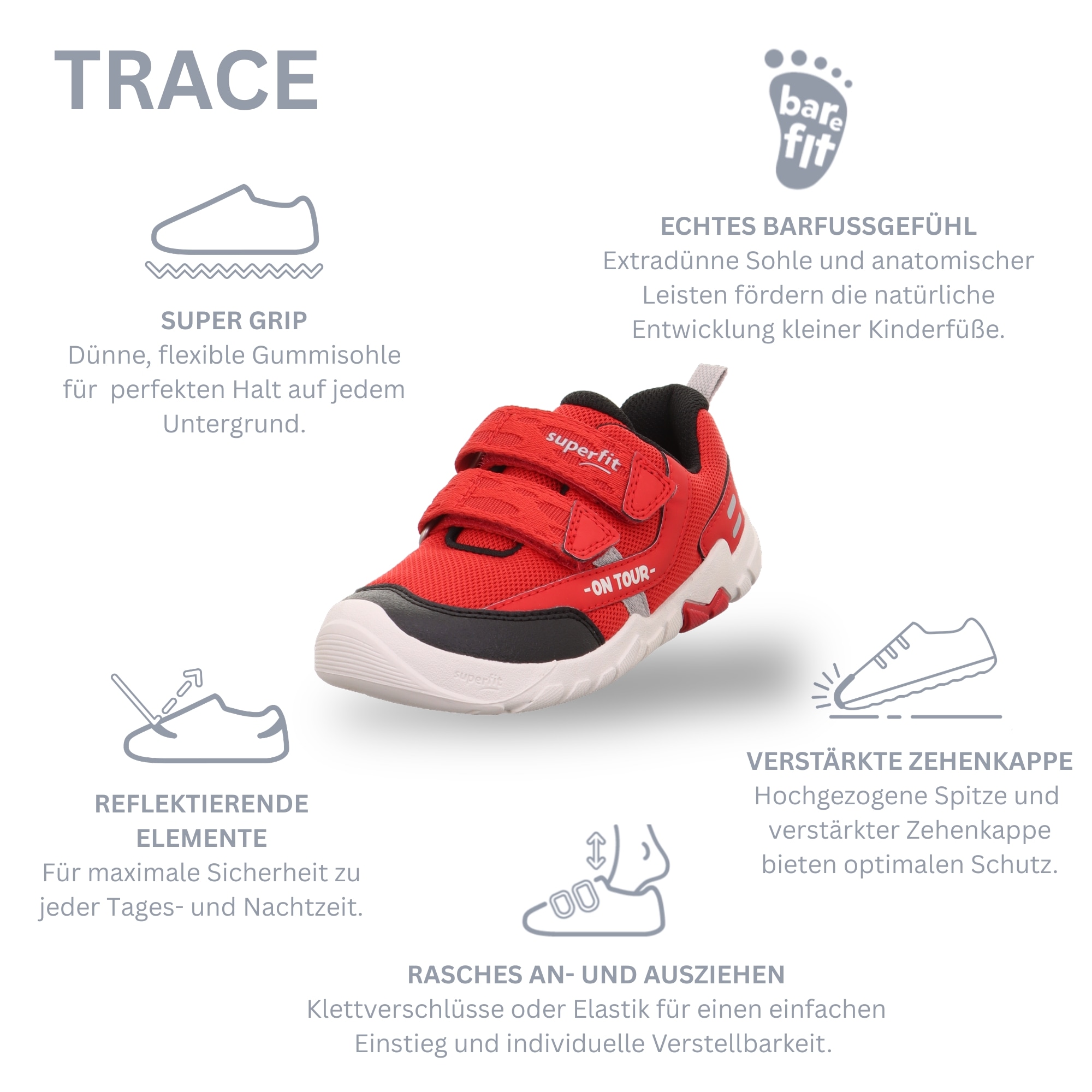 Superfit Sneakers »TRACE WMS: mittel«  chaussure à scratch, avec semelle intérieure amovible, gabarit de taille à télécharger