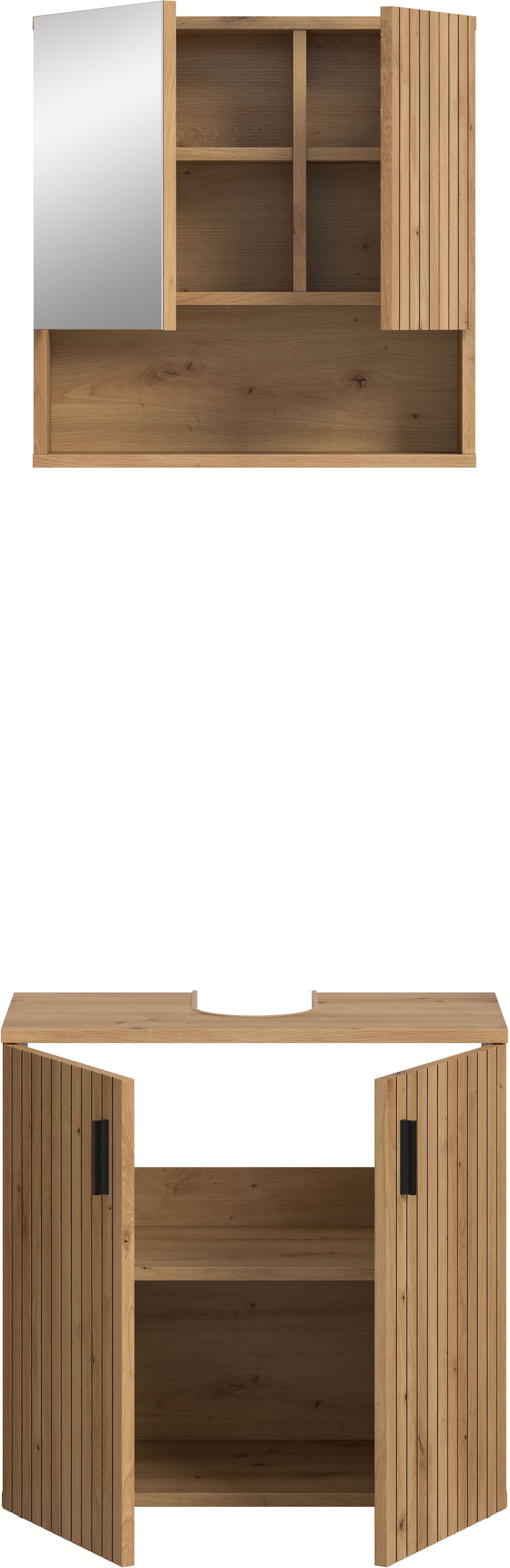 welltime Ensemble de meubles de salle de bain »MANI, 2-tlg. Badkombination, Paneeloptik« Set, Set, best. aus: 1 Spiegelschrank, 1 Waschbeckenunterschrank, 2 cuis tlg.