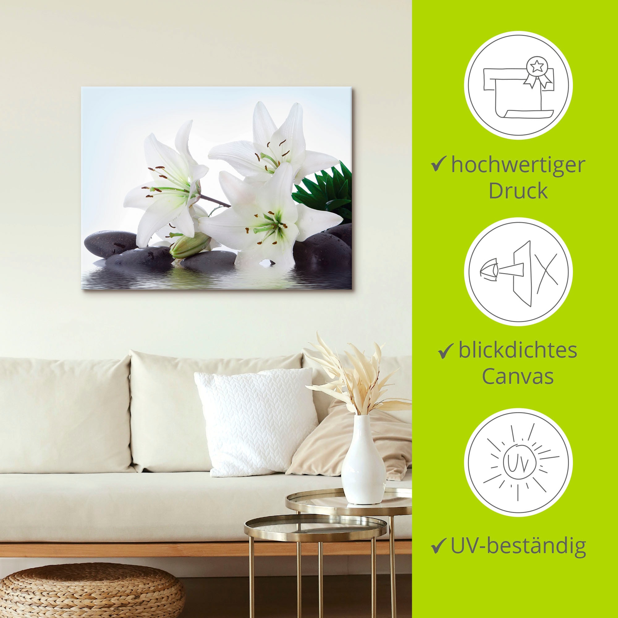 Artland Leinwandbild »Madonna-Lilien und Spasteine« Zen 1 Stk. tlg. auf Holzrahmen gespannt