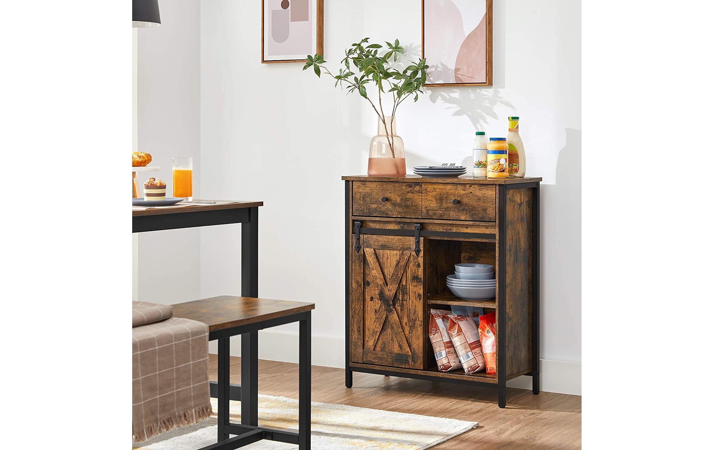 VASAGLE Commode »VASAGLE Kommode mit Schiebetür Industrial 30 x 80 cm, Braun«