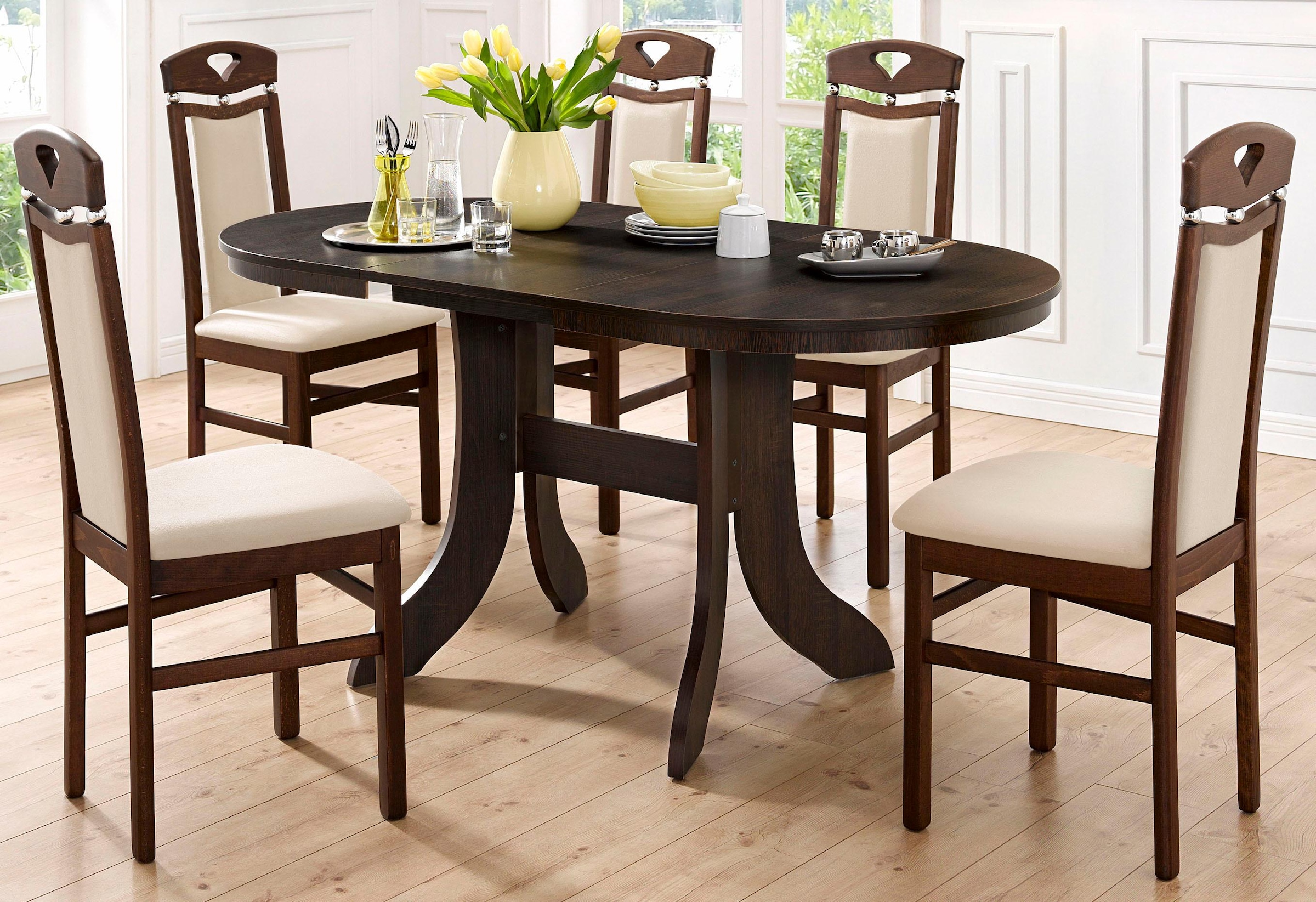 Home affaire Esszimmerstuhl »Berta Küchenstuhl« (Set) 2 Stk.Bezug in Microfaser, Gestell aus Buche Massivholz