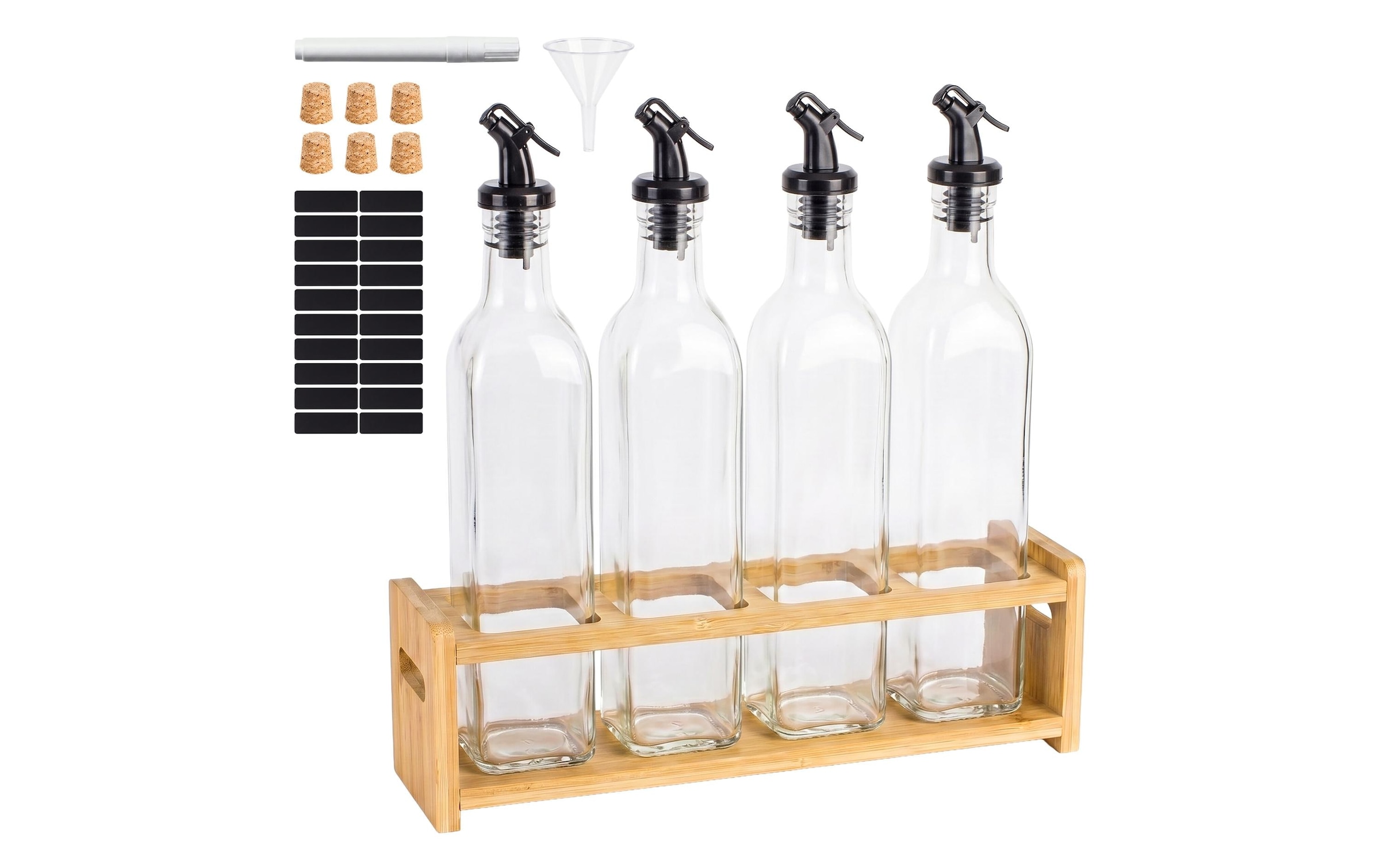 relaxdays Set de menus »Ölflaschen Set 4-teilig Glas Bambus 500 ml«