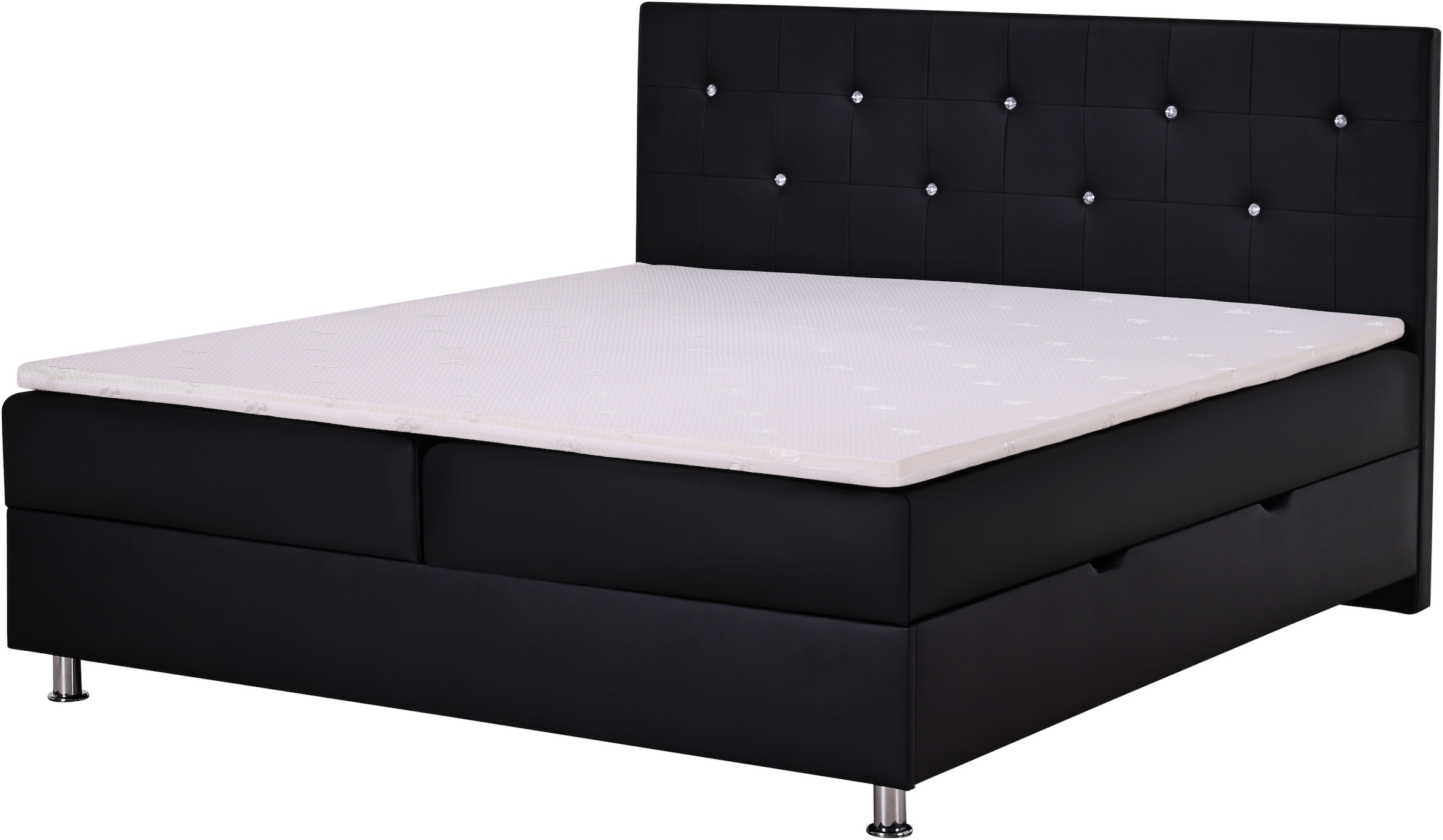 Home affaire Lit de boxe »Big Noux aus schwarzem Kunstleder mit Kristallsteinen im Kopfteil« inkl. Bettkasten, erhältlich in der Grösse 180x200cm