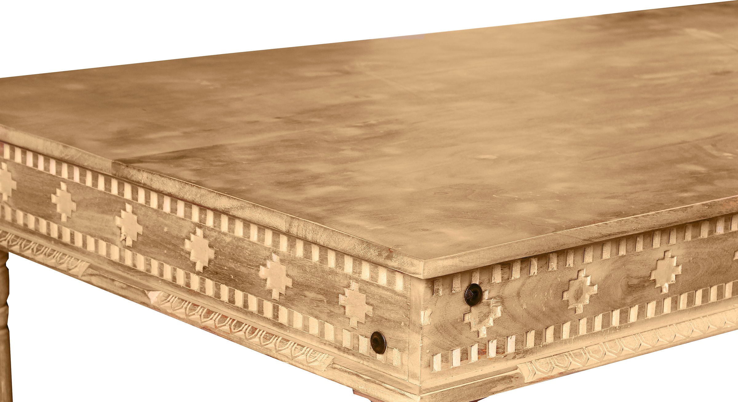 SIT Table de salle à manger »Kas aus Mangoholz mit aufwändigen Schnitzereien und 4 Beinen« Table à manger massive de style oriental avec ceinture décorative