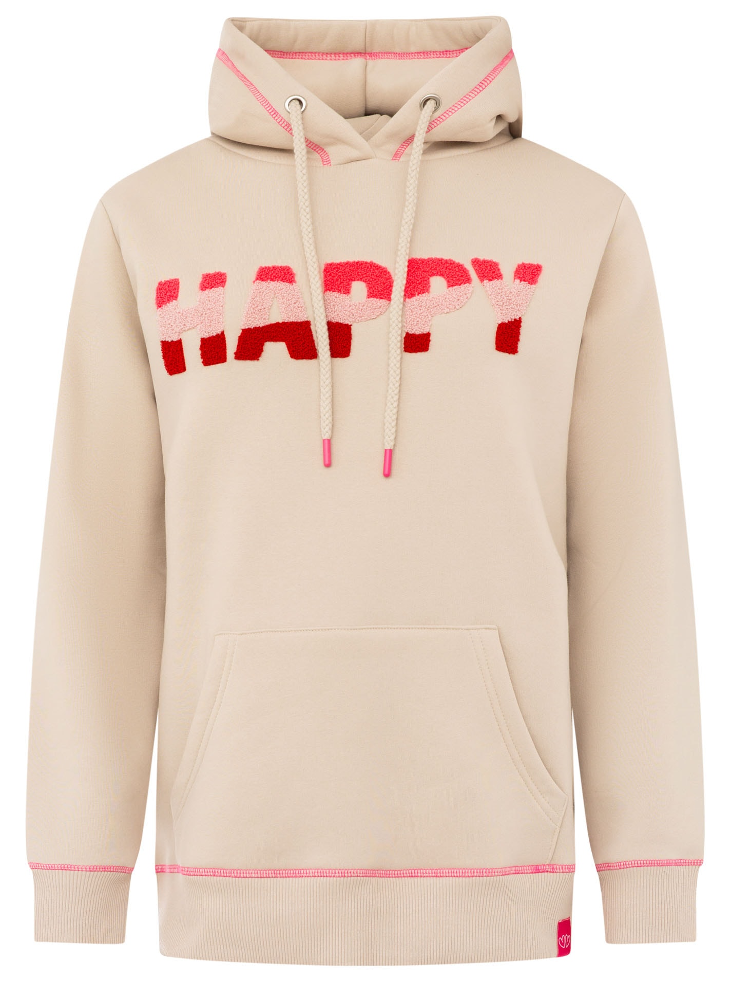 Zwillingsherz Hoodie »"HAPPY"«, inscription colorée en éponge, capuche avec cordon, poche kangourou
