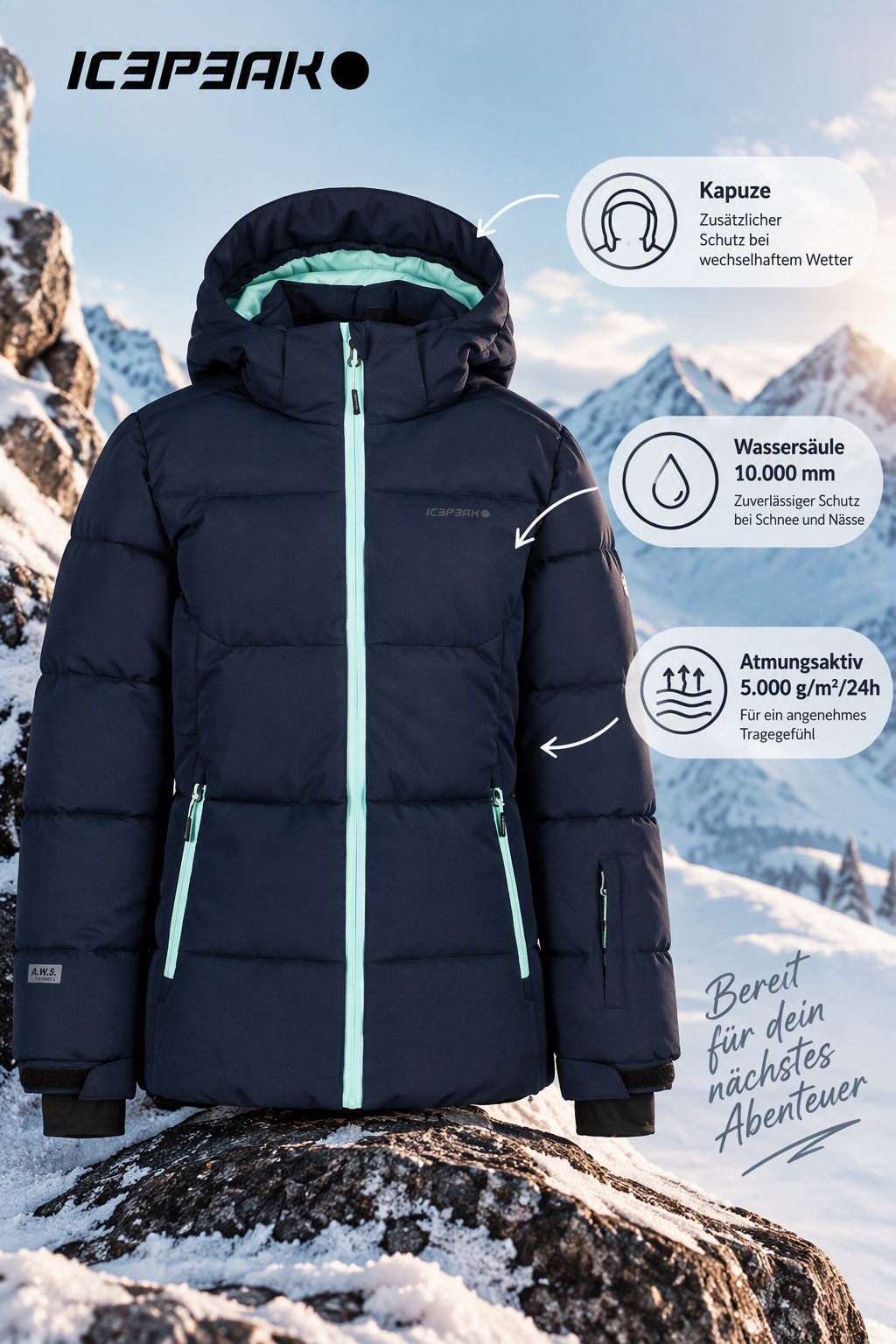 Icepeak Veste de ski »ICEPEAK LORIS JR« pour enfants et adolescents, avec colonne d'eau 10000, déperlant