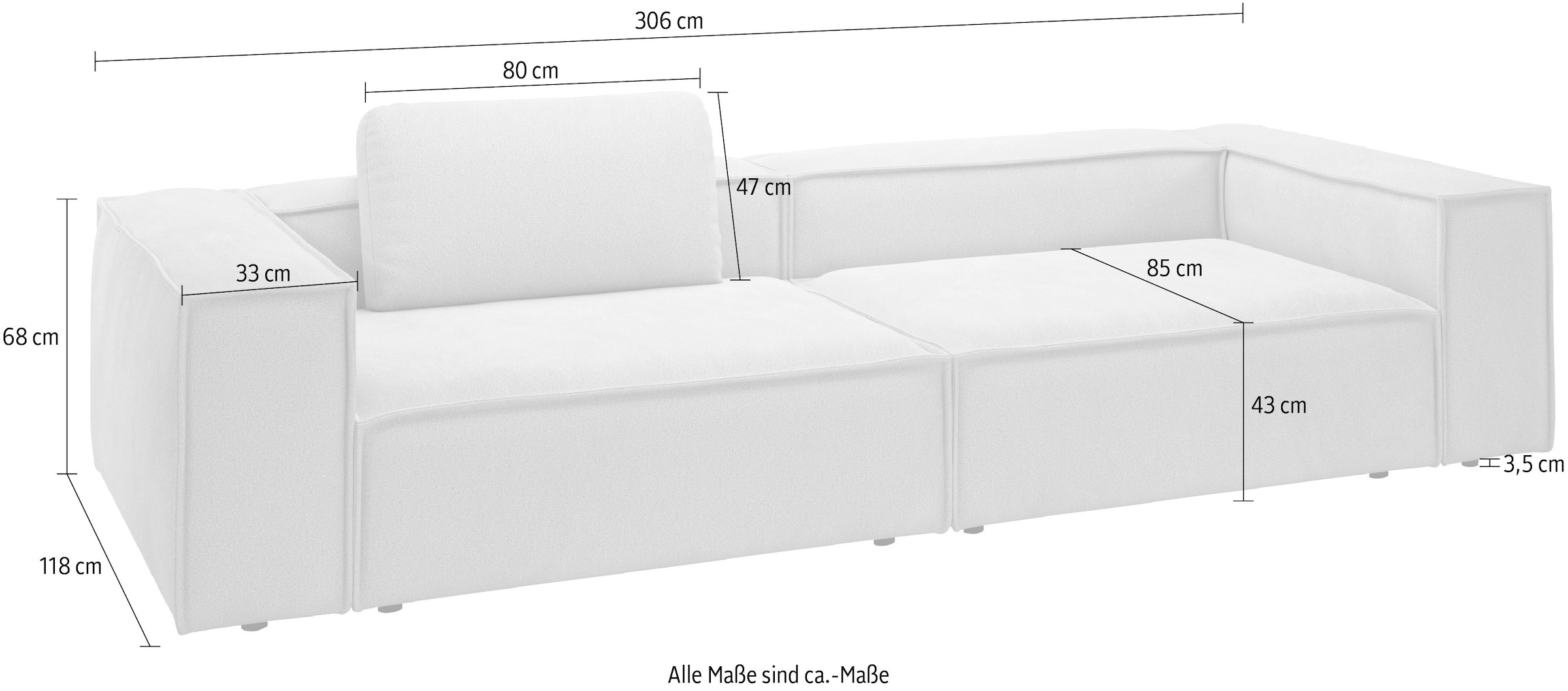Home affaire 3-Sitzer »Watertown moderne Couch, Japandi Design, viel Platz, bequem« extra breites Sofa mit in eleganten Bezügen & grosszügiger Sitzfläche