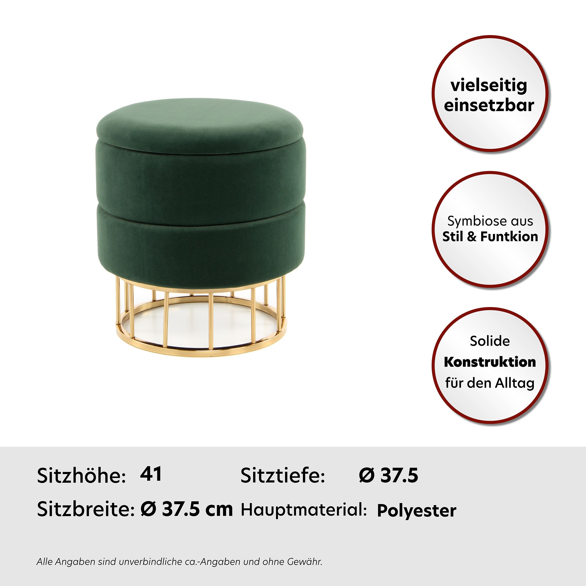 Kayoom Tabouret de rangement »Hocker Zero 525, Sitzhocker mit Komfort,runde, moderne Form« 1 cuis tlg. glamourös, elegant, mit Stauraum, Bezug aus samtweichem Stoff