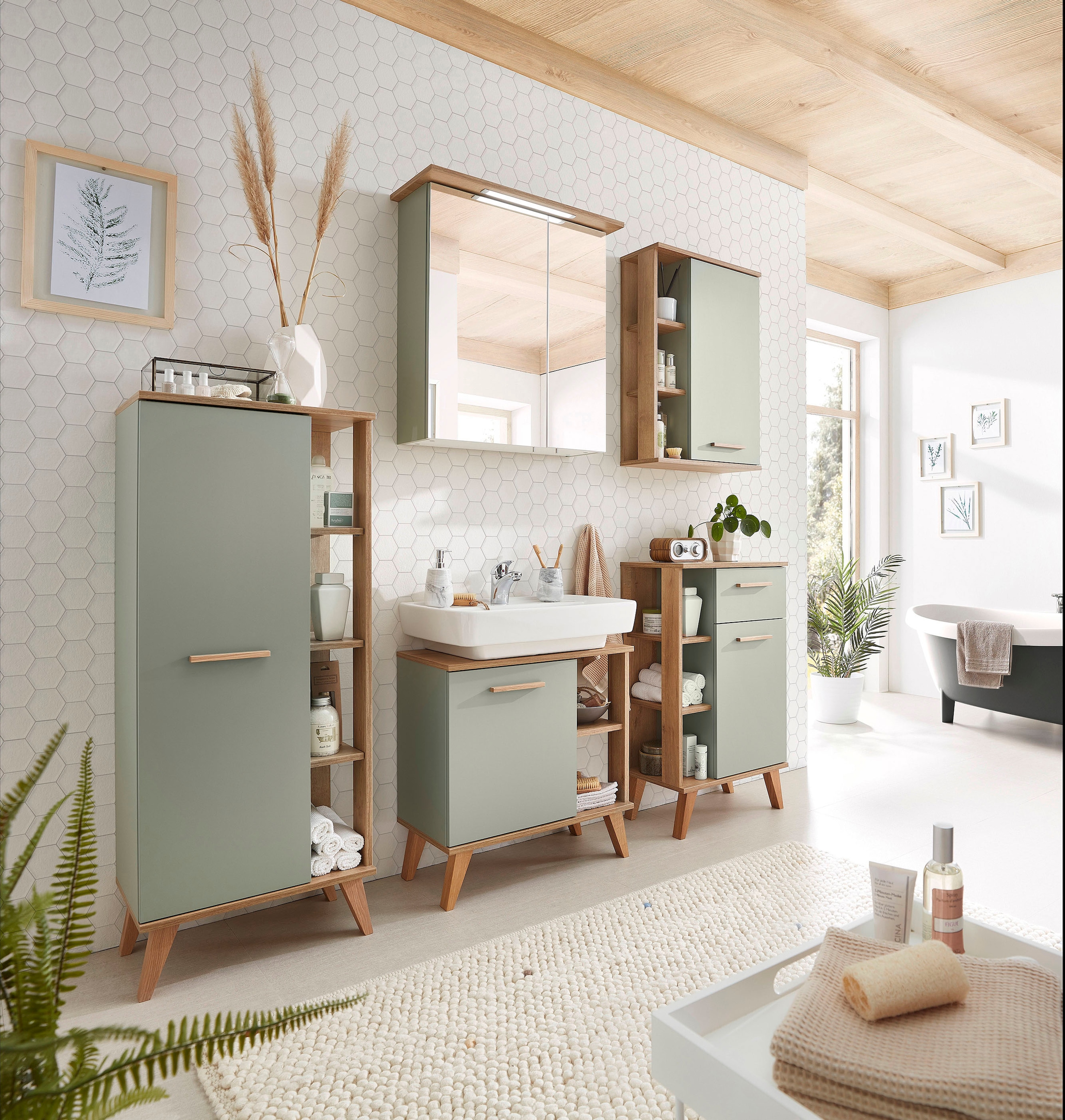 Saphir Armoire sous lavabo »Quickset 963 Unterbeckenschrank, Salbei Nachbildung, 1 Tür« meuble sous lavabo avec amortisseur de porte, largeur 60,5 cm, sans lavabo
